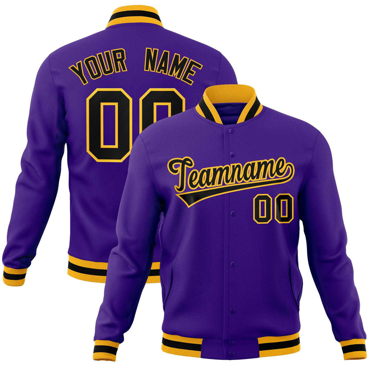Custom Purple Black-Gold Classic Style Varsity Full-Snap Letterman Jacket | KXKSHOP