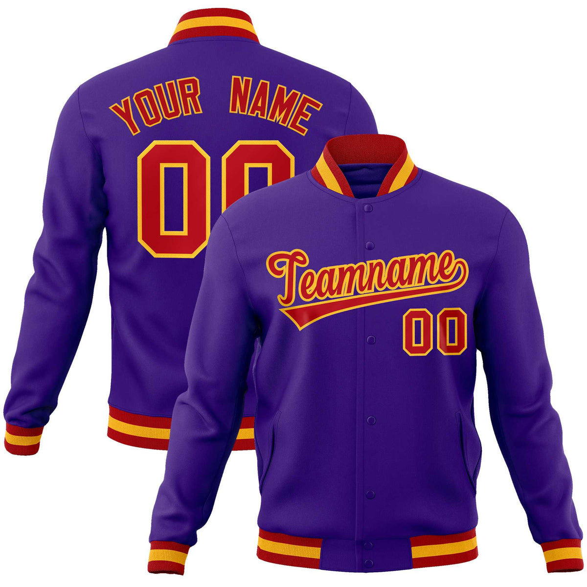 Custom Purple Red-Gold Classic Style Varsity Full-Snap Letterman Jacket | KXKSHOP