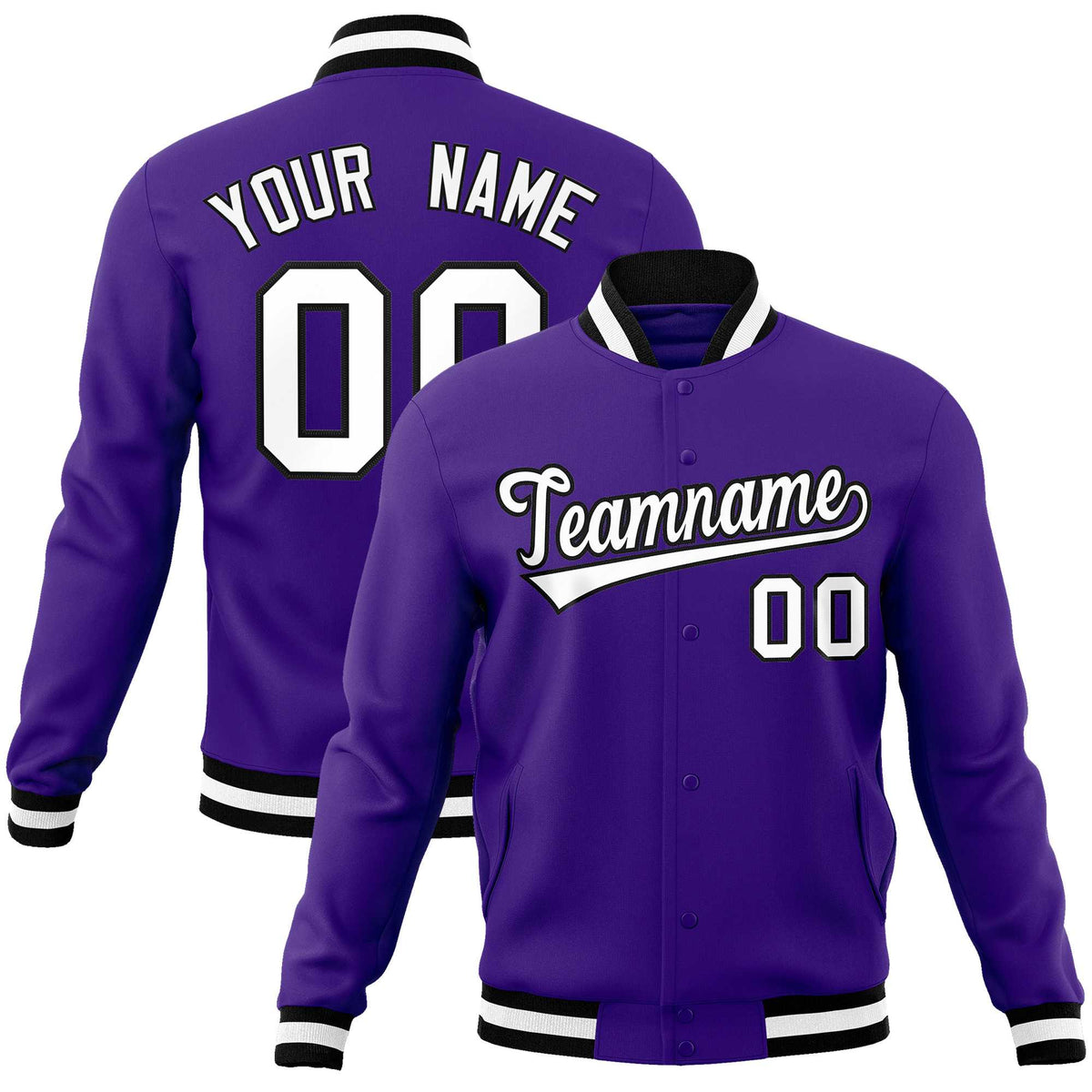 Custom Purple White-Black Classic Style Varsity Full-Snap Letterman Jacket | KXKSHOP