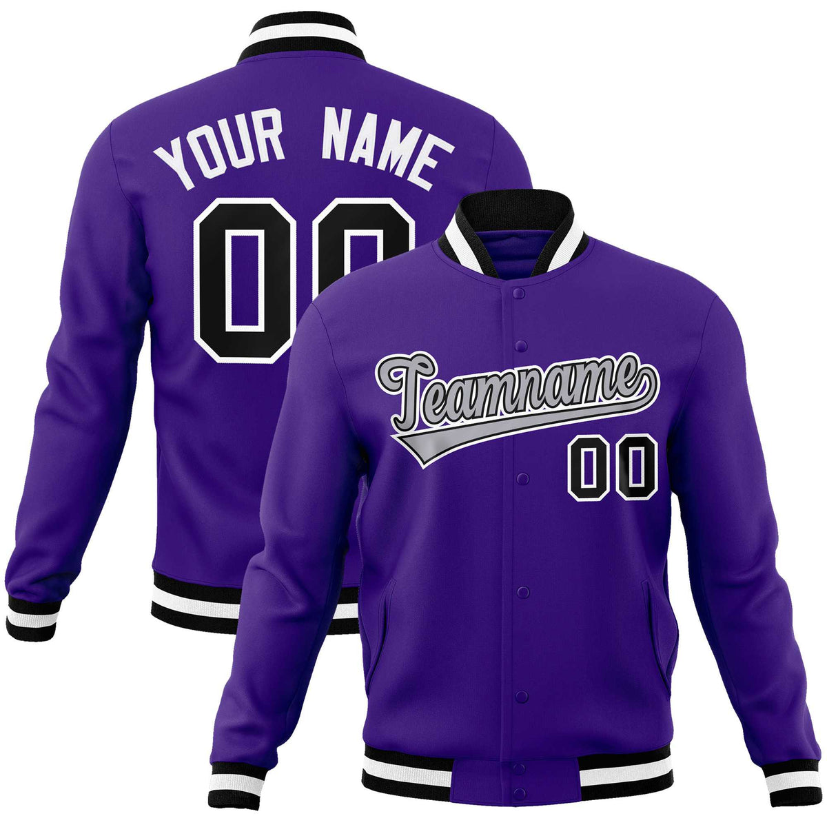 Custom Purple Gray-White Classic Style Varsity Full-Snap Letterman Jacket | KXKSHOP