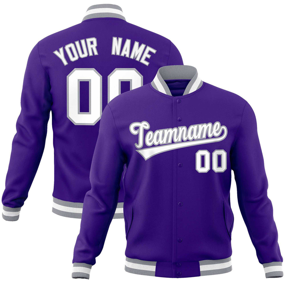 Custom Purple White-Gray Classic Style Varsity Full-Snap Letterman Jacket | KXKSHOP