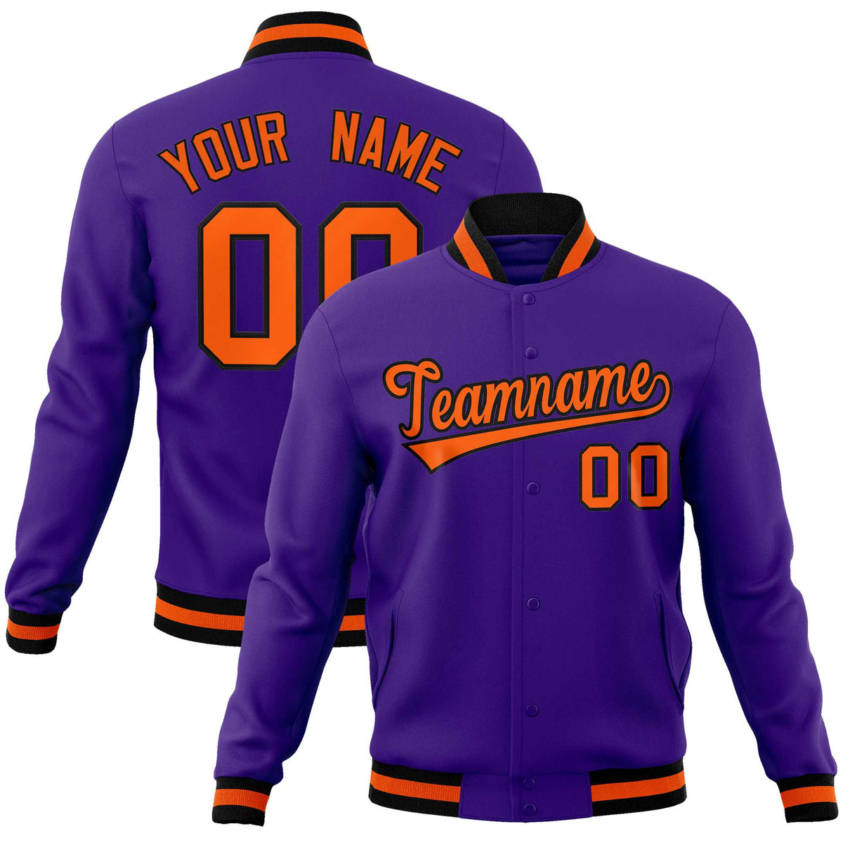 Custom Purple Orange-Black Classic Style Varsity Full-Snap Letterman Jacket | KXKSHOP