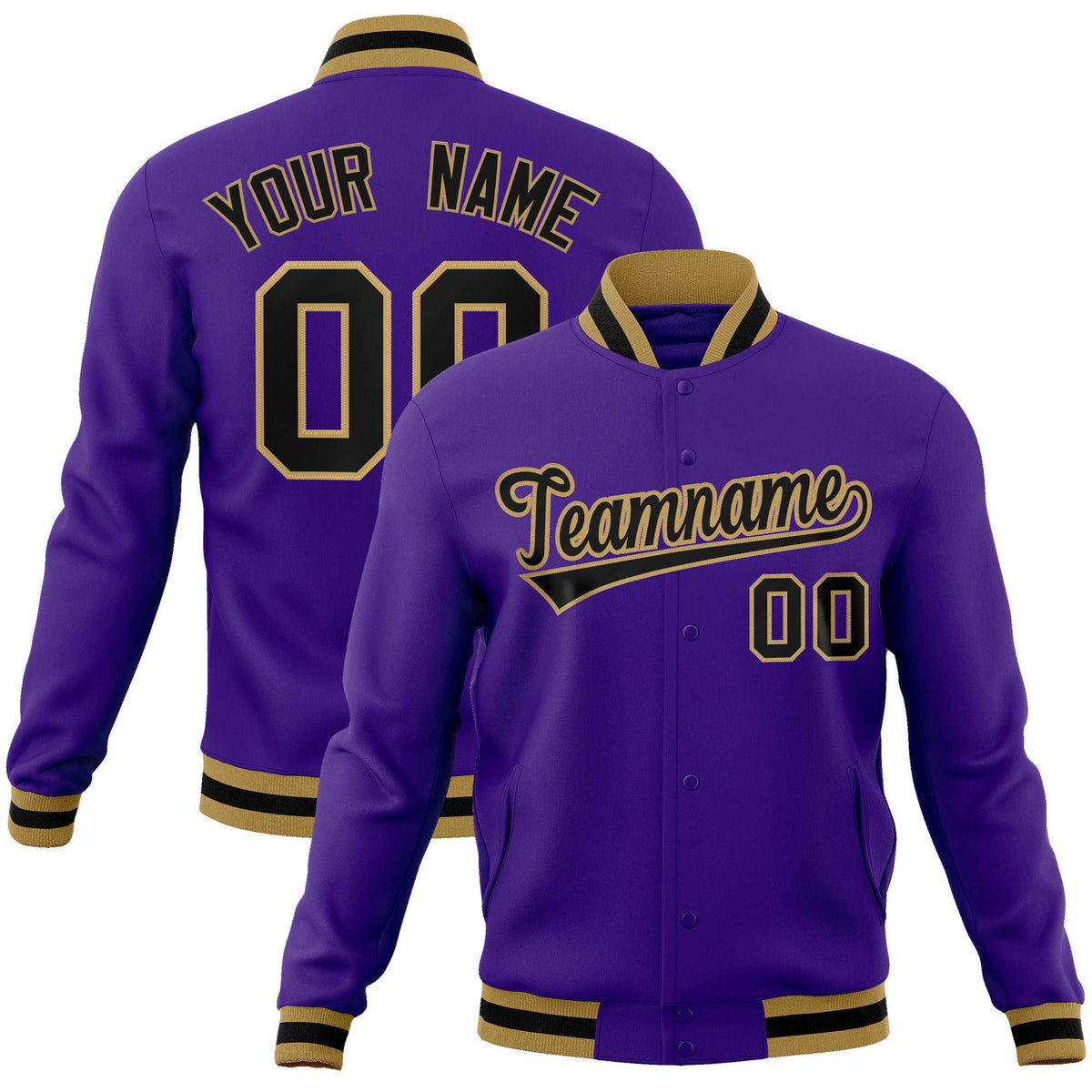 Custom Purple Black-Old Gold Classic Style Varsity Full-Snap Letterman Jacket | KXKSHOP
