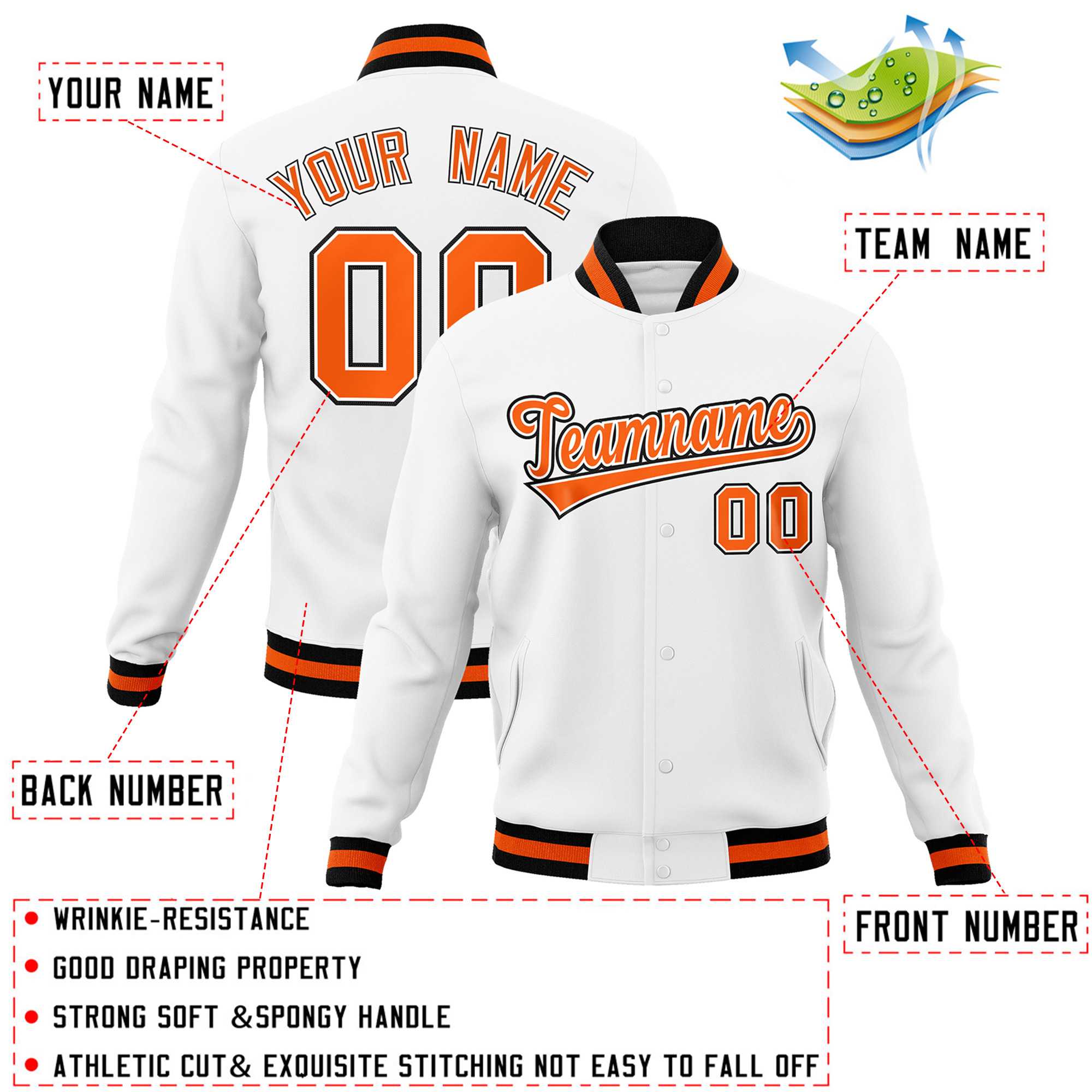 Custom White Black-Gray Classic Style Varsity Full-Snap Letterman Jacket | KXKSHOP