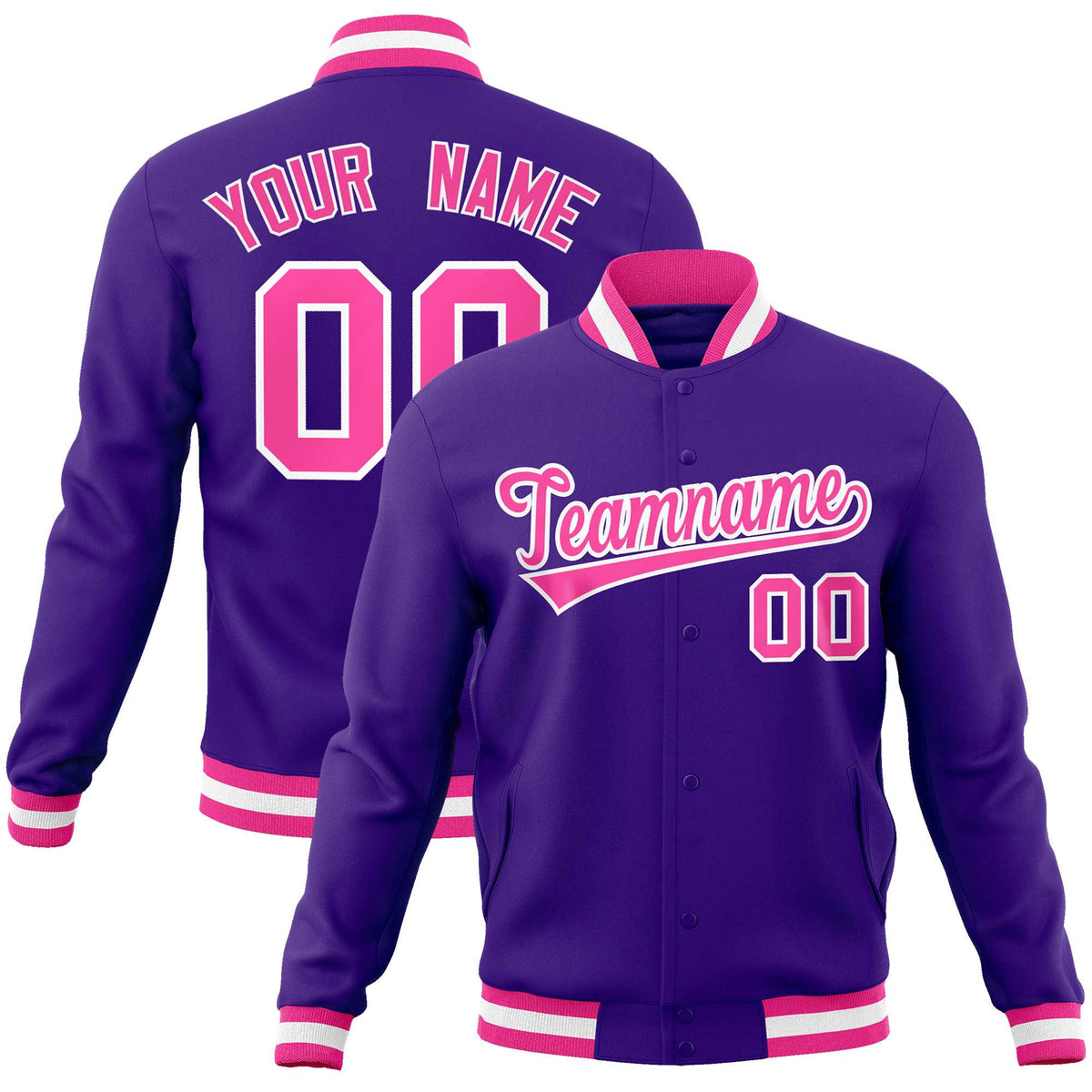 Custom Purple Pink-White Classic Style Varsity Full-Snap Letterman Jacket | KXKSHOP