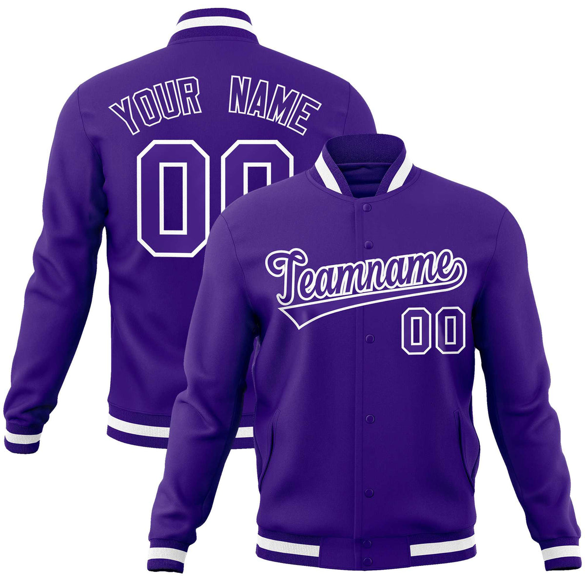 Custom Purple Purple-White Classic Style Varsity Full-Snap Letterman Jacket | KXKSHOP