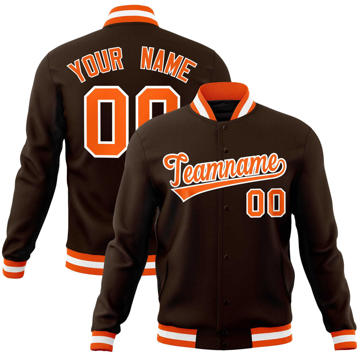 Custom Brown Orange-White Classic Style Varsity Full-Snap Letterman Jacket | KXKSHOP