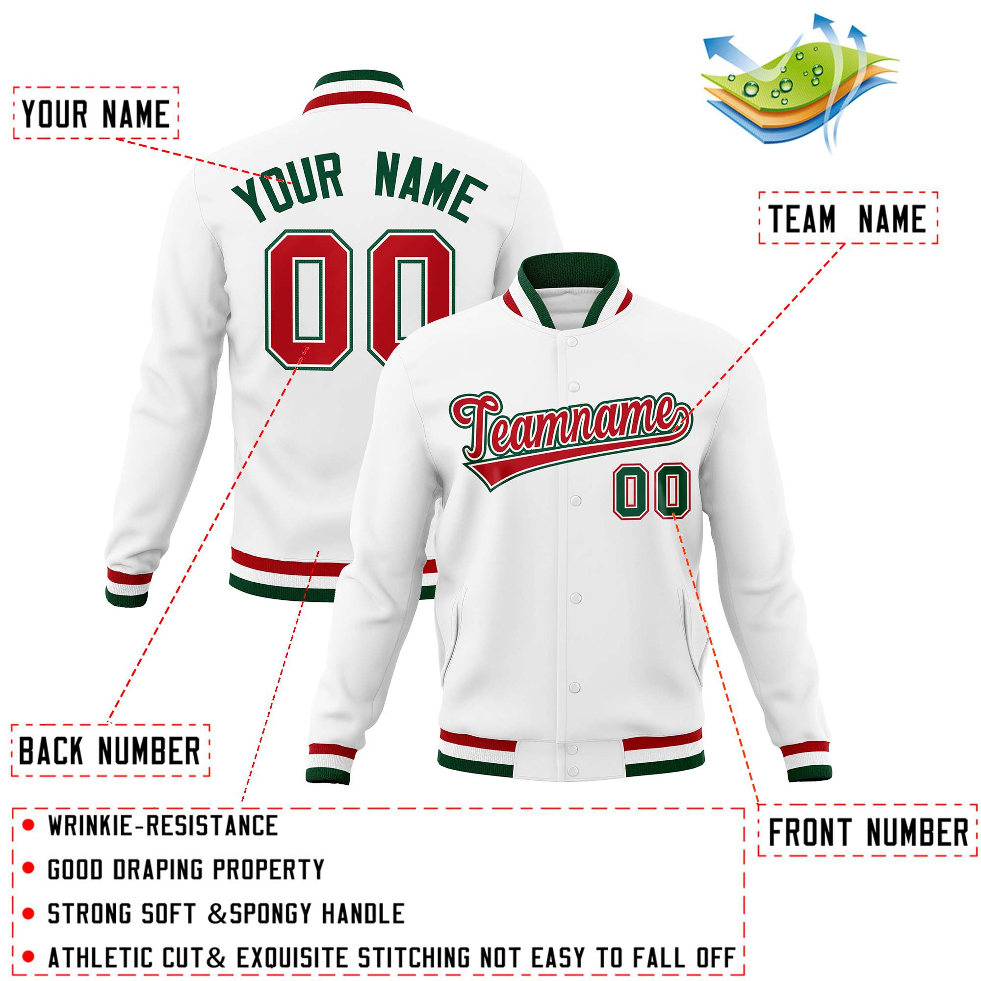 Custom White Black-Gray Classic Style Varsity Full-Snap Letterman Jacket | KXKSHOP