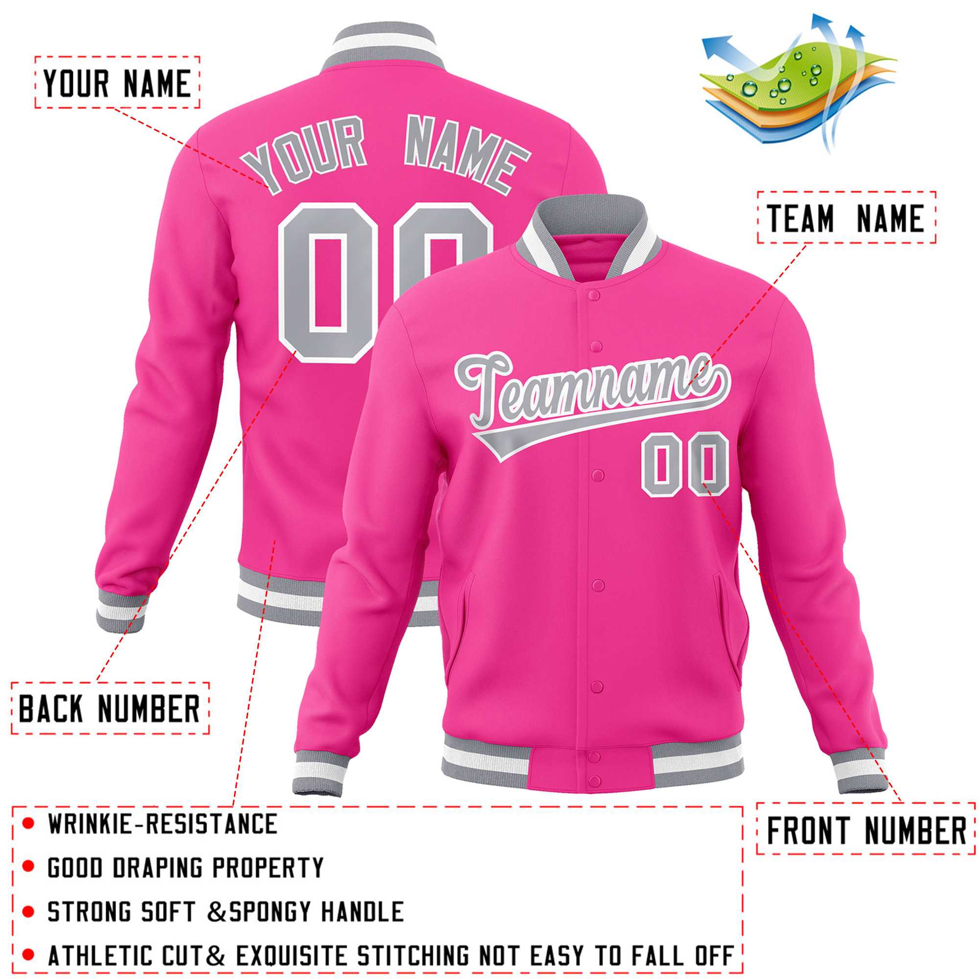 Custom White Black-Gray Classic Style Varsity Full-Snap Letterman Jacket | KXKSHOP