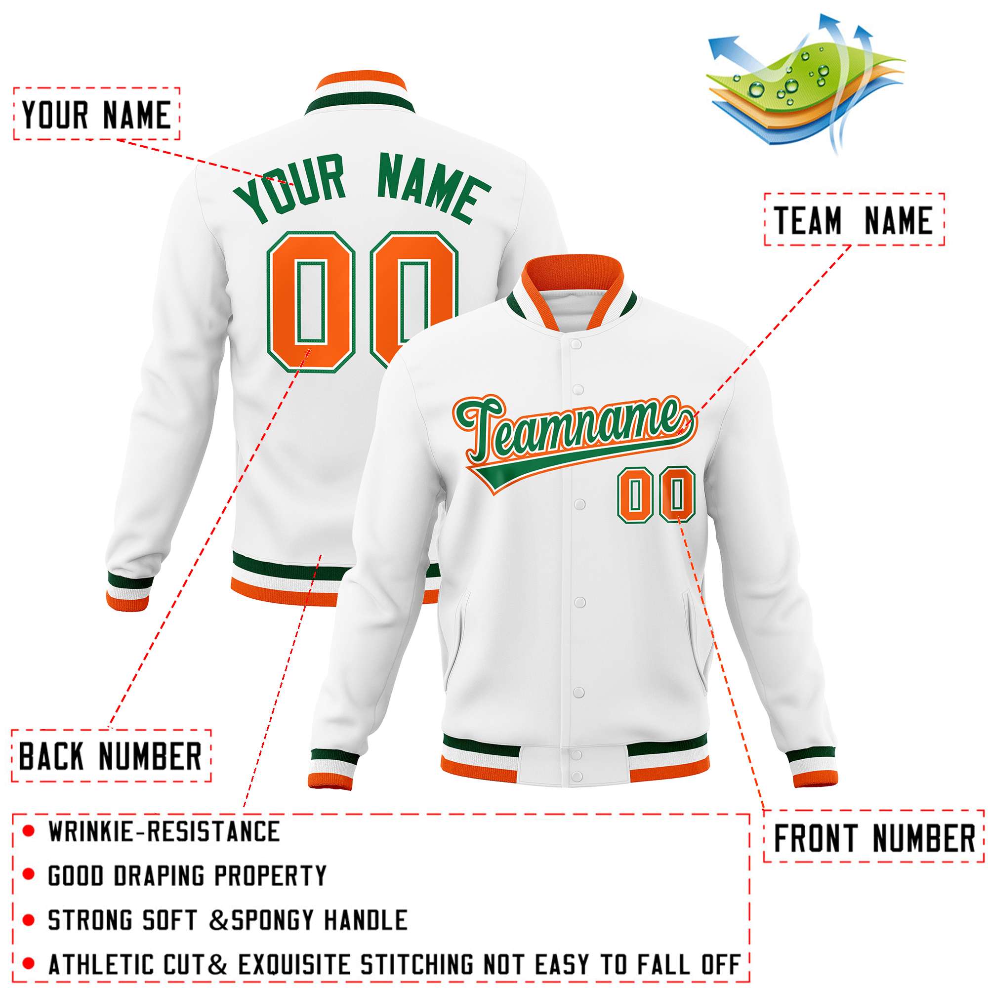 Custom White Black-Gray Classic Style Varsity Full-Snap Letterman Jacket | KXKSHOP