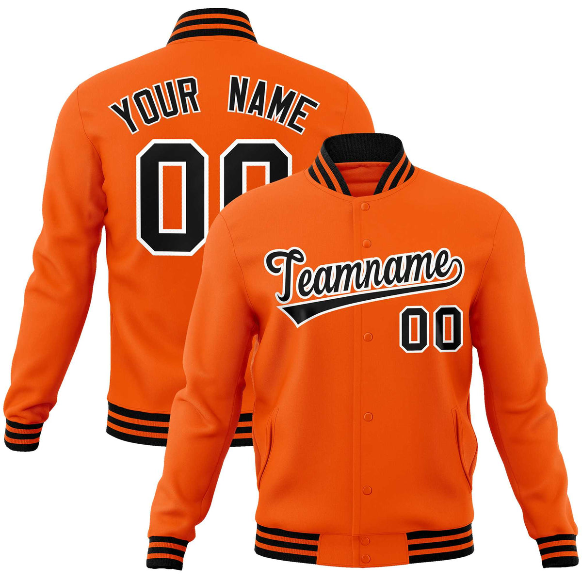 Custom Orange Black-White Classic Style Varsity Full-Snap Letterman Jacket | KXKSHOP