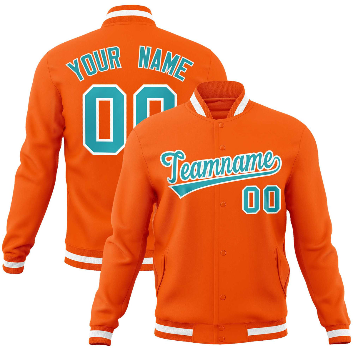 Custom Orange Aqua-White Classic Style Varsity Full-Snap Letterman Jacket | KXKSHOP