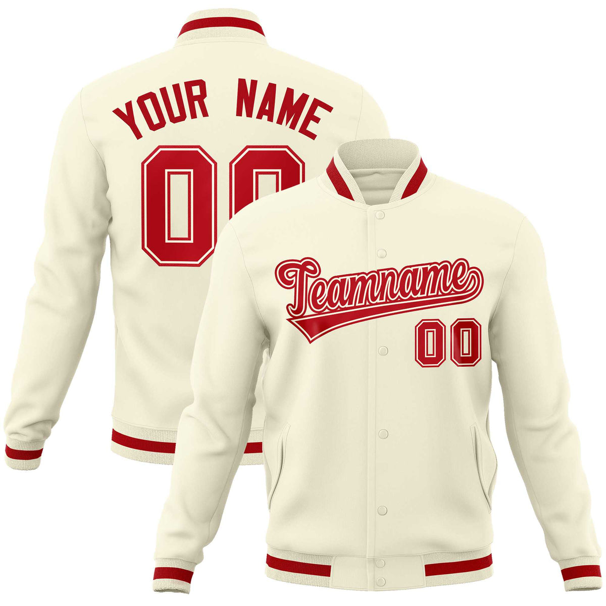 Custom Khaki Red-Red Classic Style Varsity Full-Snap Letterman Jacket | KXKSHOP