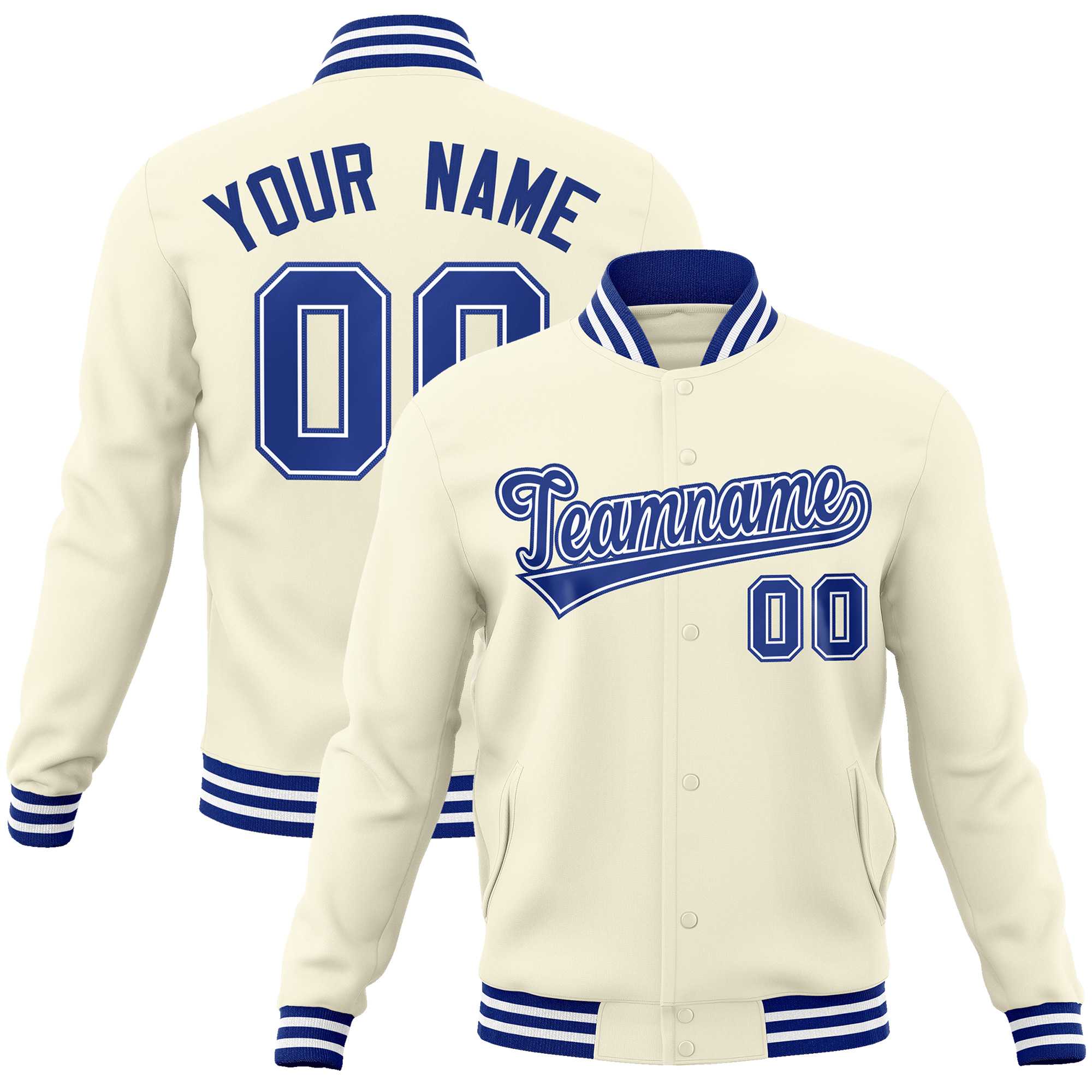 Custom Khaki Royal-Royal Classic Style Varsity Full-Snap Letterman Jacket | KXKSHOP