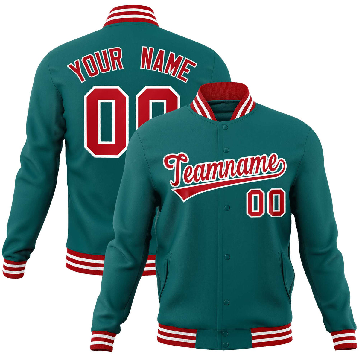 Custom Aqua Red-White Classic Style Varsity Full-Snap Letterman Jacket | KXKSHOP