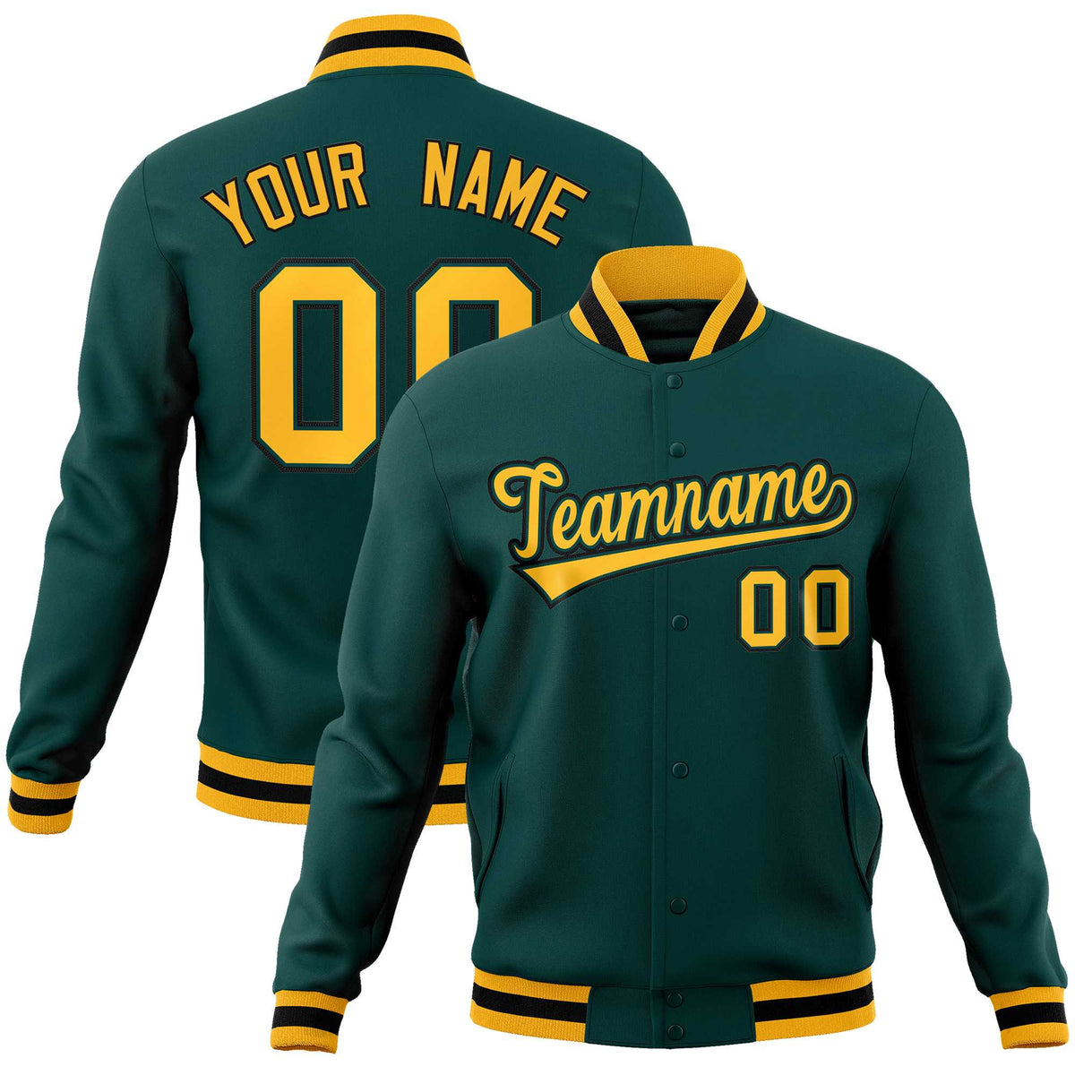 Custom Midnight Green Gold-Black Classic Style Varsity Full-Snap Letterman Jacket | KXKSHOP