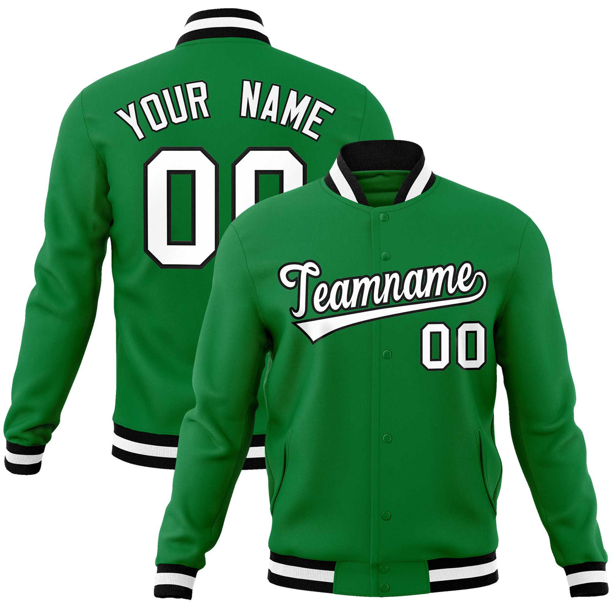 Custom Kelly Green White-Black Classic Style Varsity Full-Snap Letterman Jacket | KXKSHOP