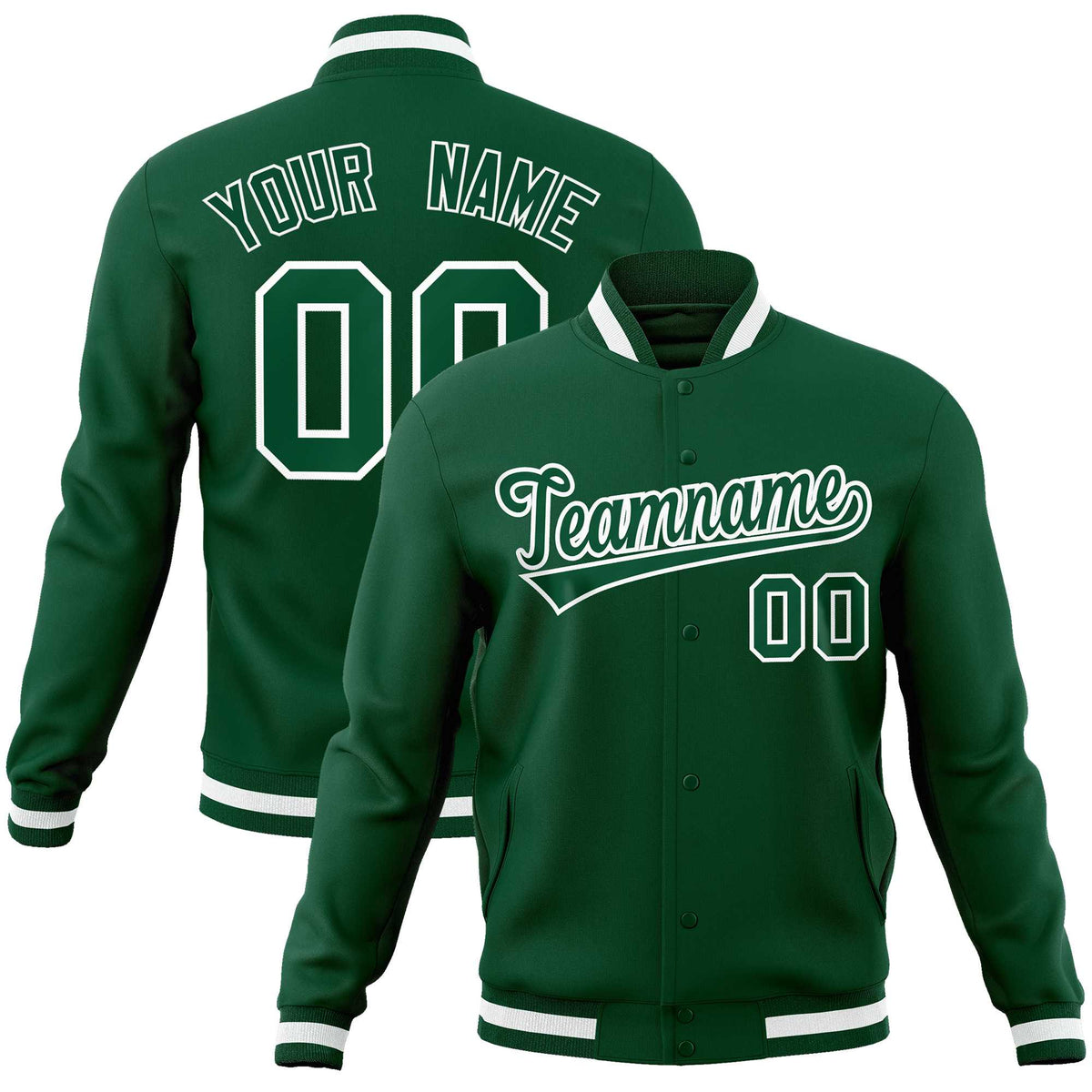 Custom Green Green-White Classic Style Varsity Full-Snap Letterman Jacket | KXKSHOP
