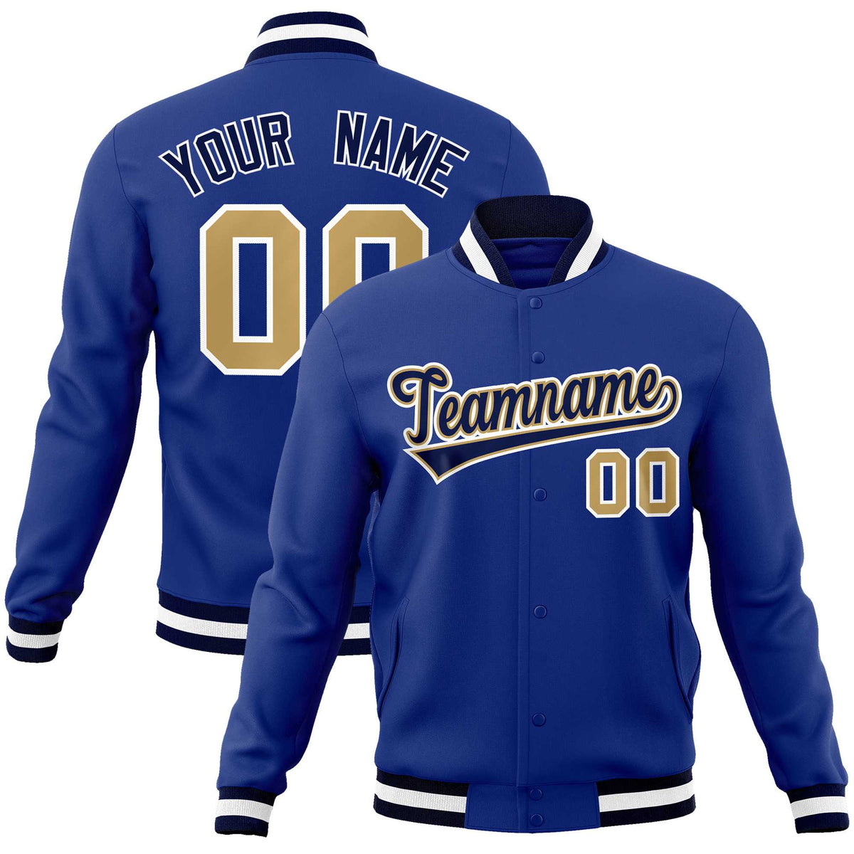 Custom Royal Navy-White Classic Style Varsity Full-Snap Letterman Jacket | KXKSHOP
