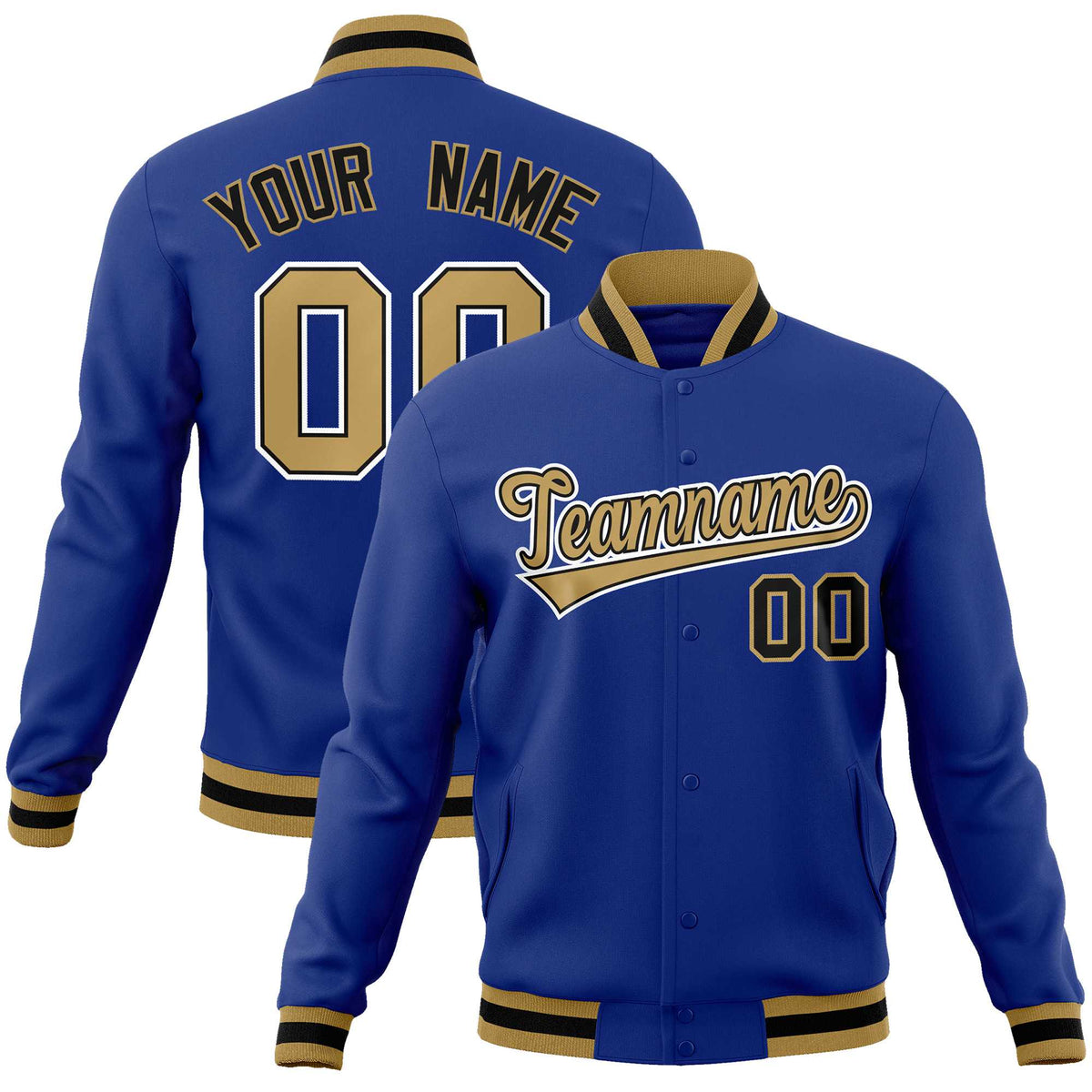 Custom Royal Old Gold-White Classic Style Varsity Full-Snap Letterman Jacket | KXKSHOP