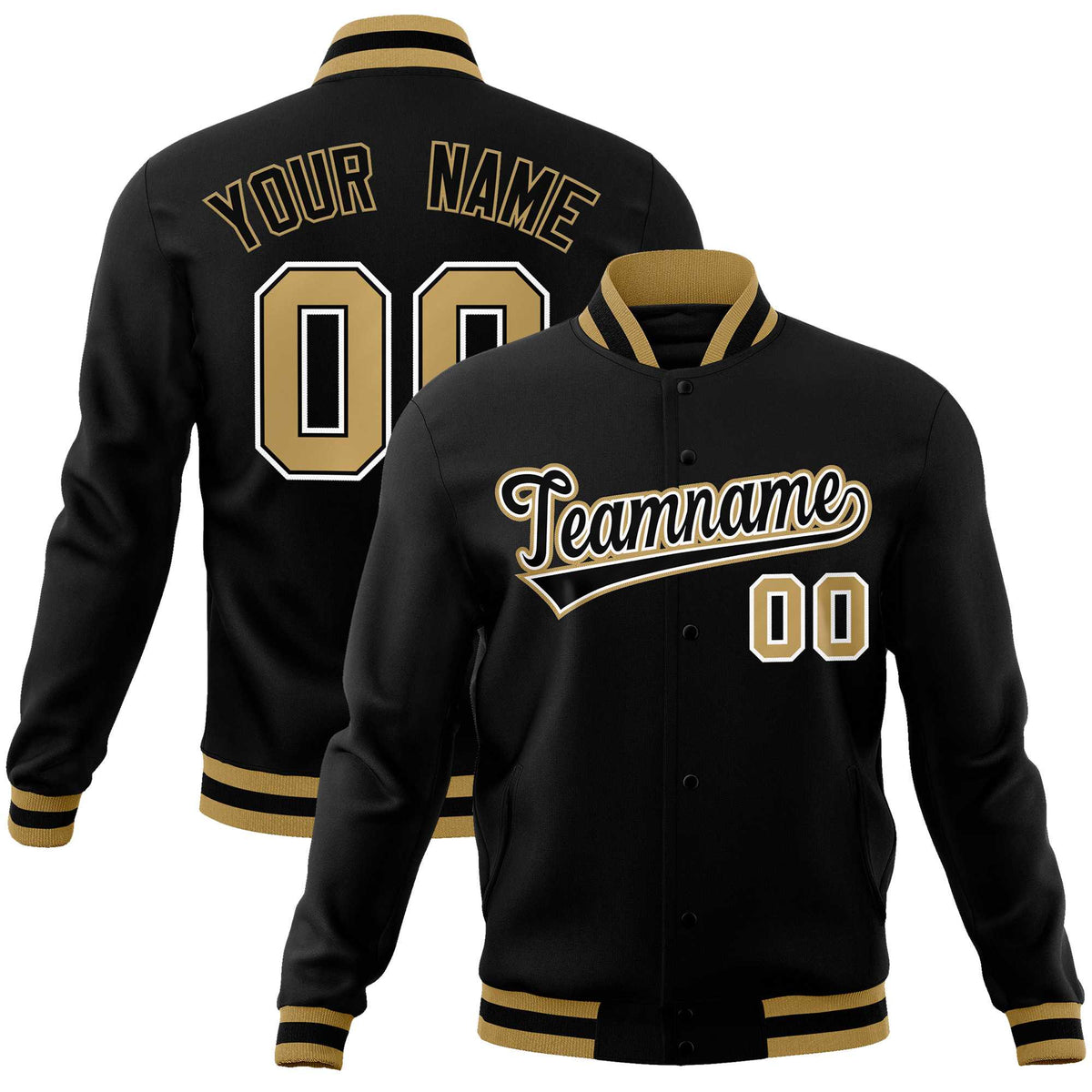 Custom Black Black-Old Gold Classic Style Varsity Full-Snap Letterman Jacket | KXKSHOP