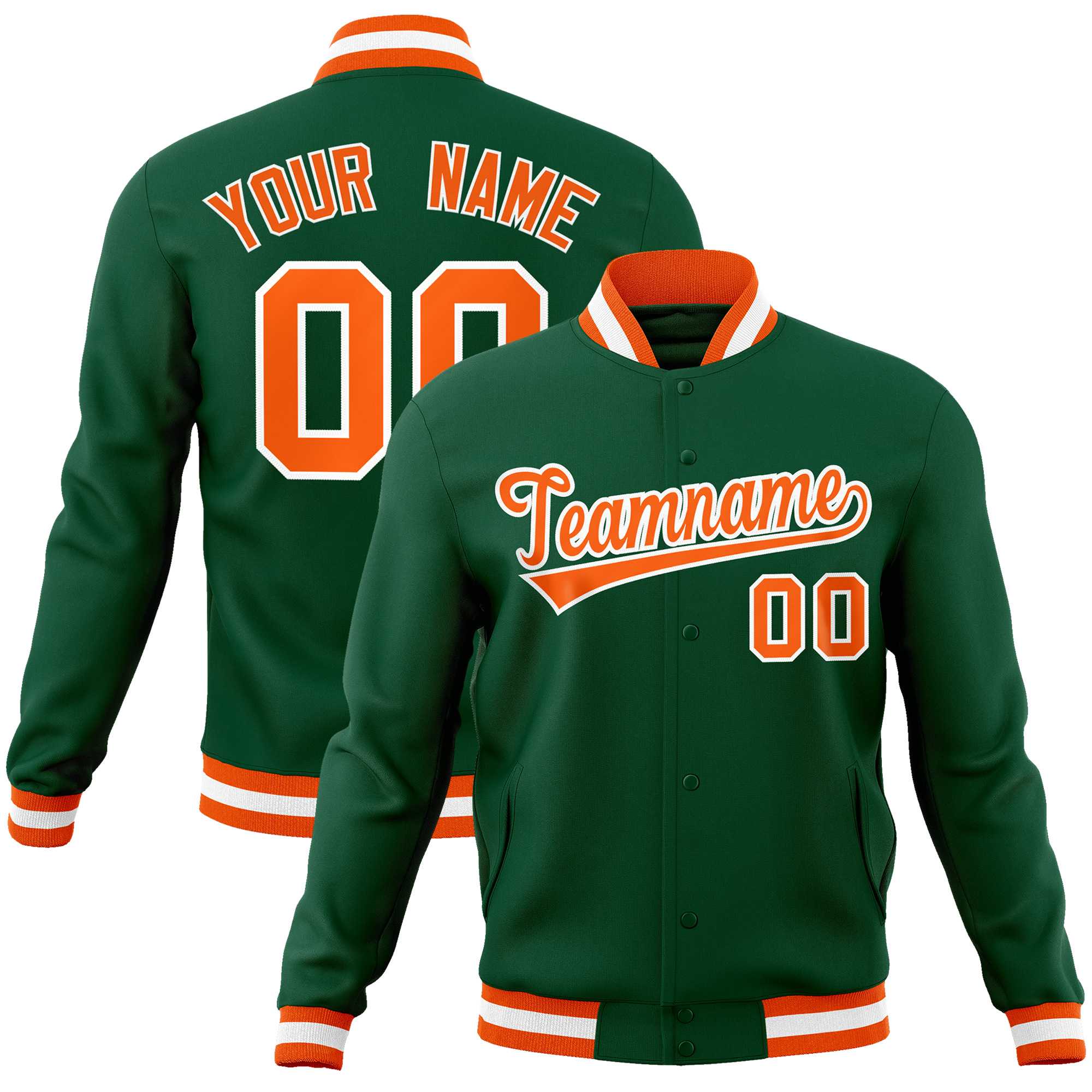 Custom Green Orange-White Classic Style Varsity Full-Snap Letterman Jacket | KXKSHOP