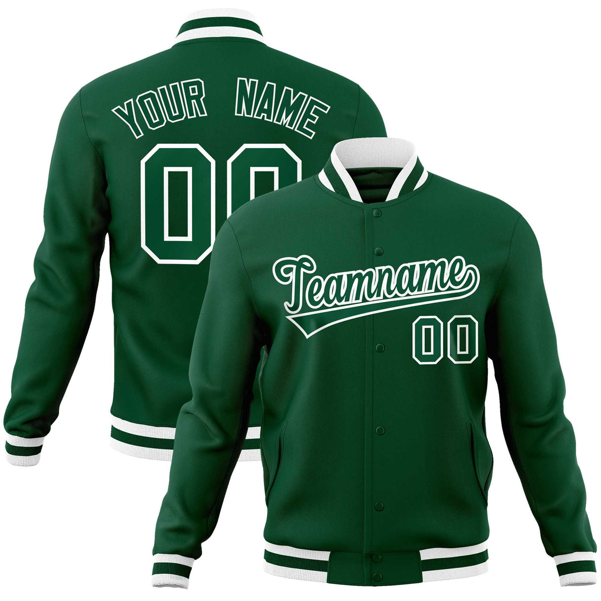 Custom Green Green-White Classic Style Varsity Full-Snap Letterman Jacket | KXKSHOP