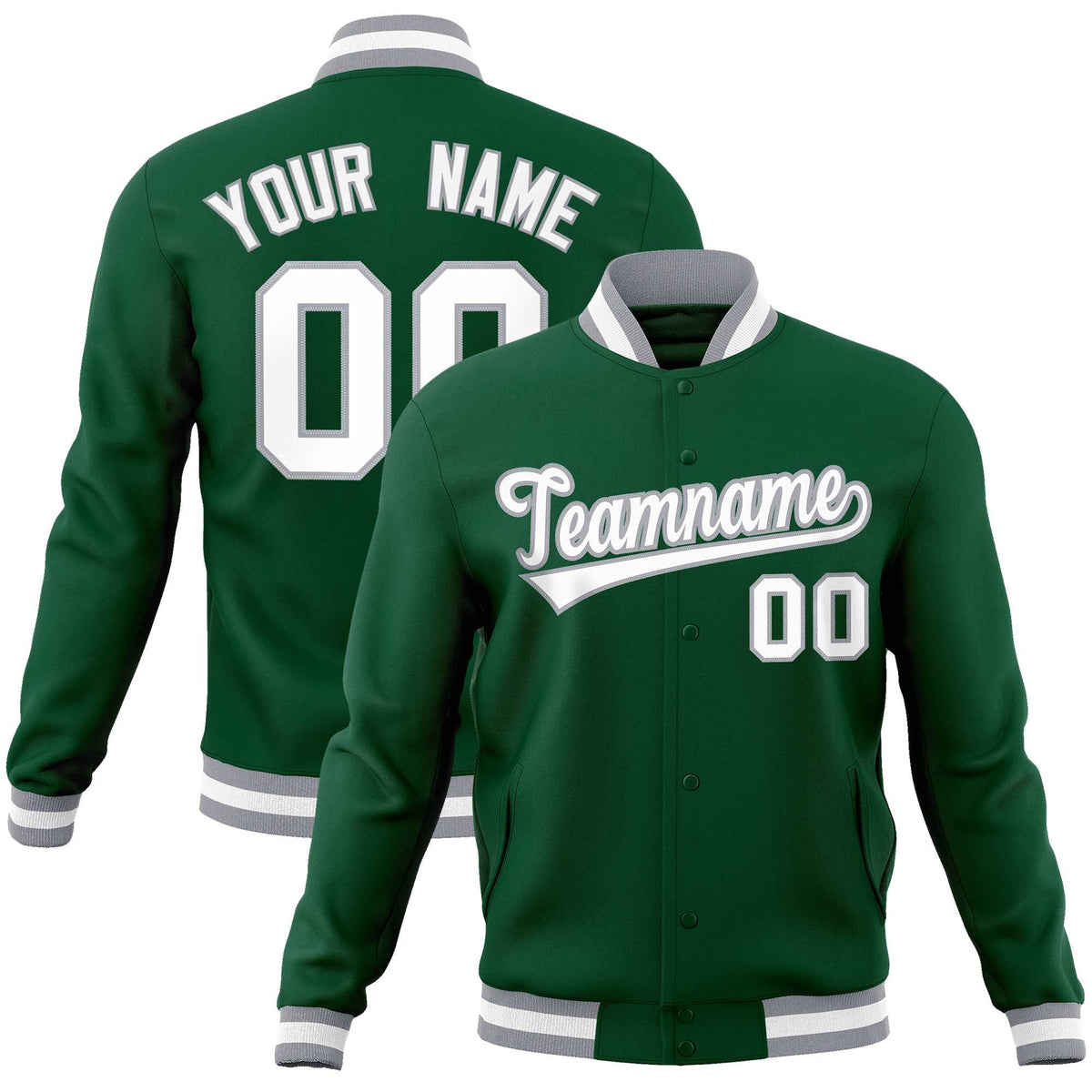 Custom Green White-Gray Classic Style Varsity Full-Snap Letterman Jacket | KXKSHOP