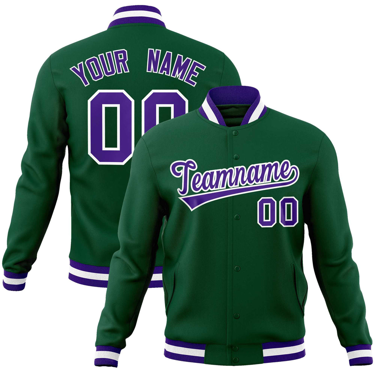 Custom Green Purple-White Classic Style Varsity Full-Snap Letterman Jacket | KXKSHOP