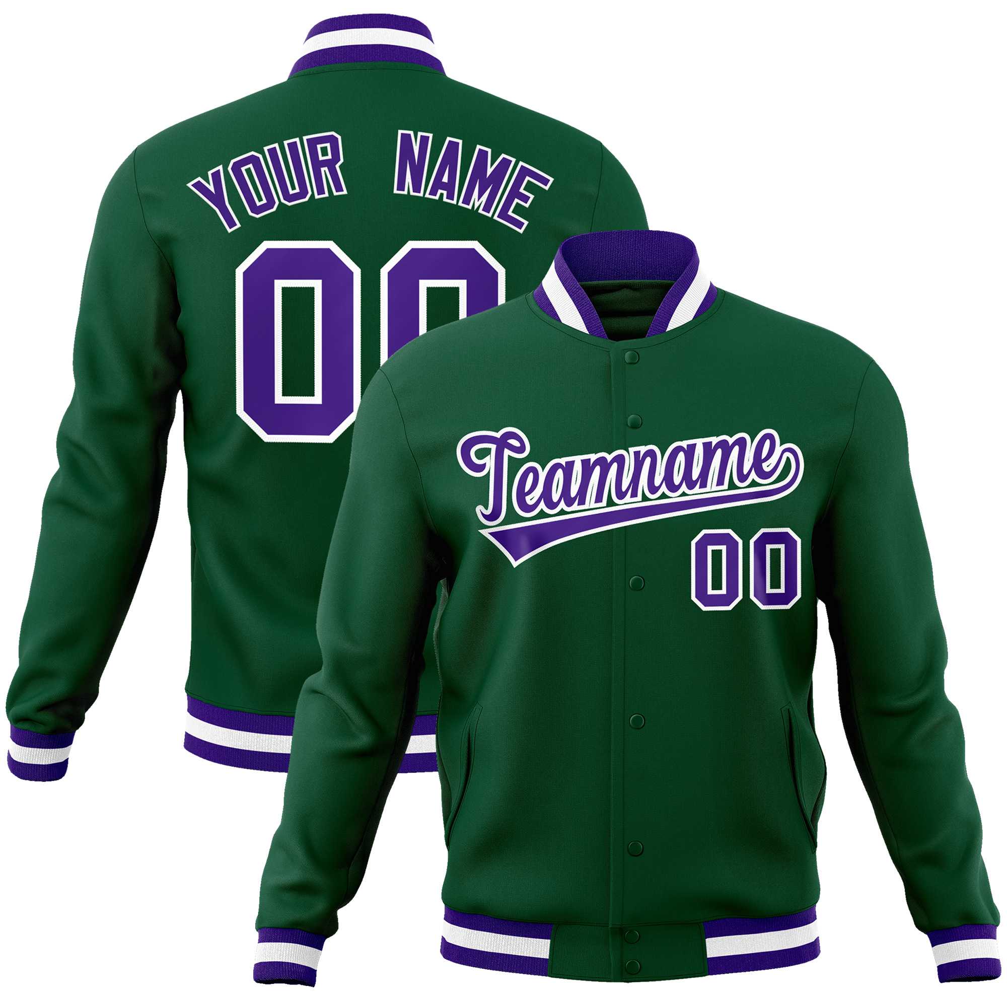 Custom Green Purple-White Classic Style Varsity Full-Snap Letterman Jacket | KXKSHOP