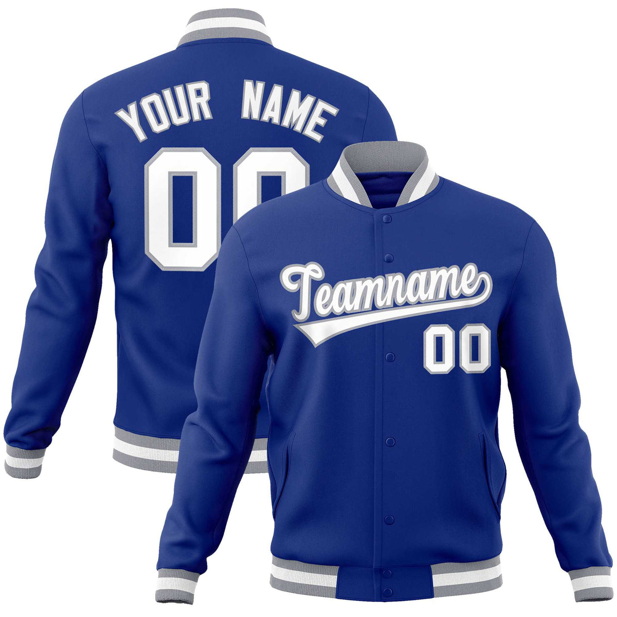 Custom Royal White-Gray Classic Style Varsity Full-Snap Letterman Jacket | KXKSHOP
