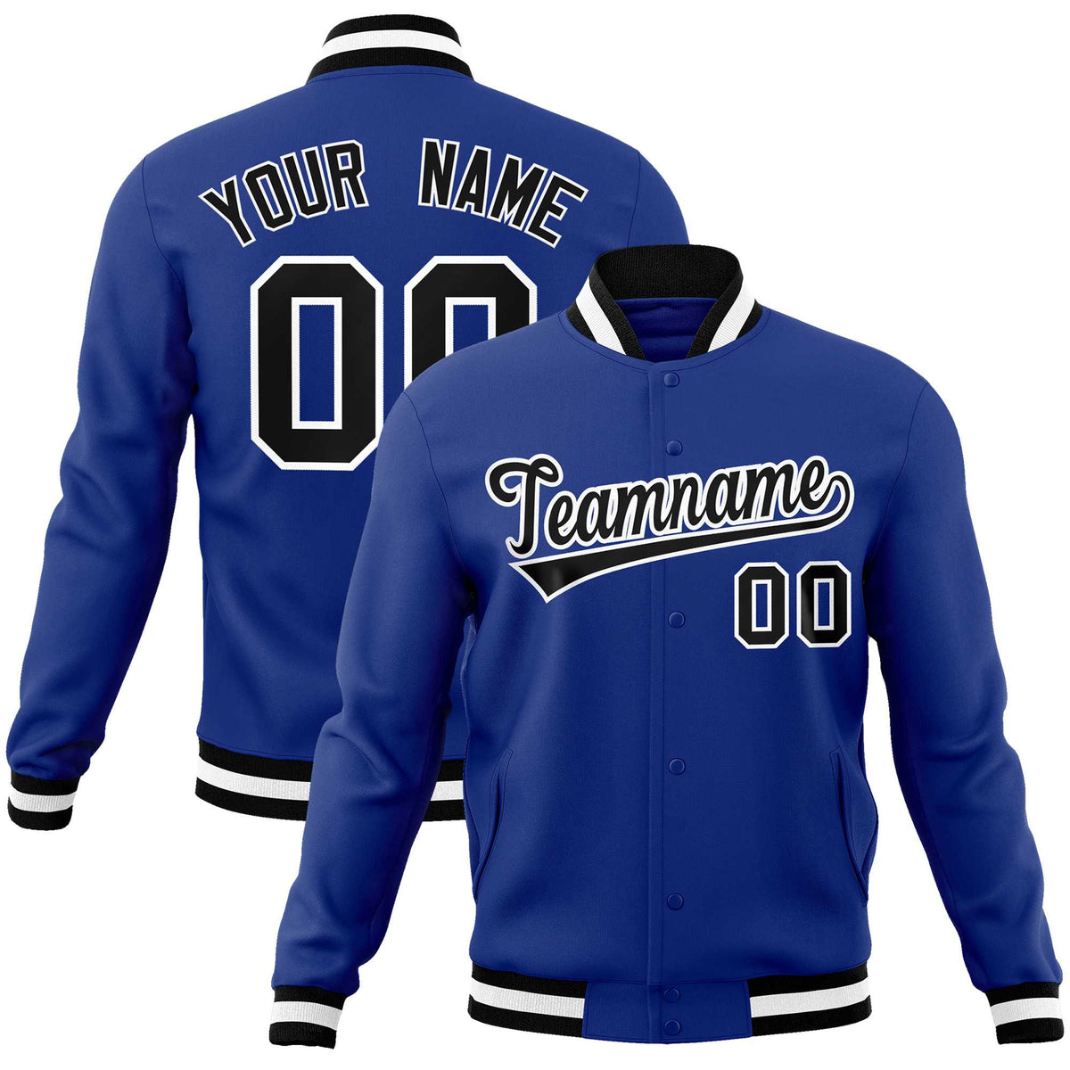 Custom Royal Black-White Classic Style Varsity Full-Snap Letterman Jacket | KXKSHOP
