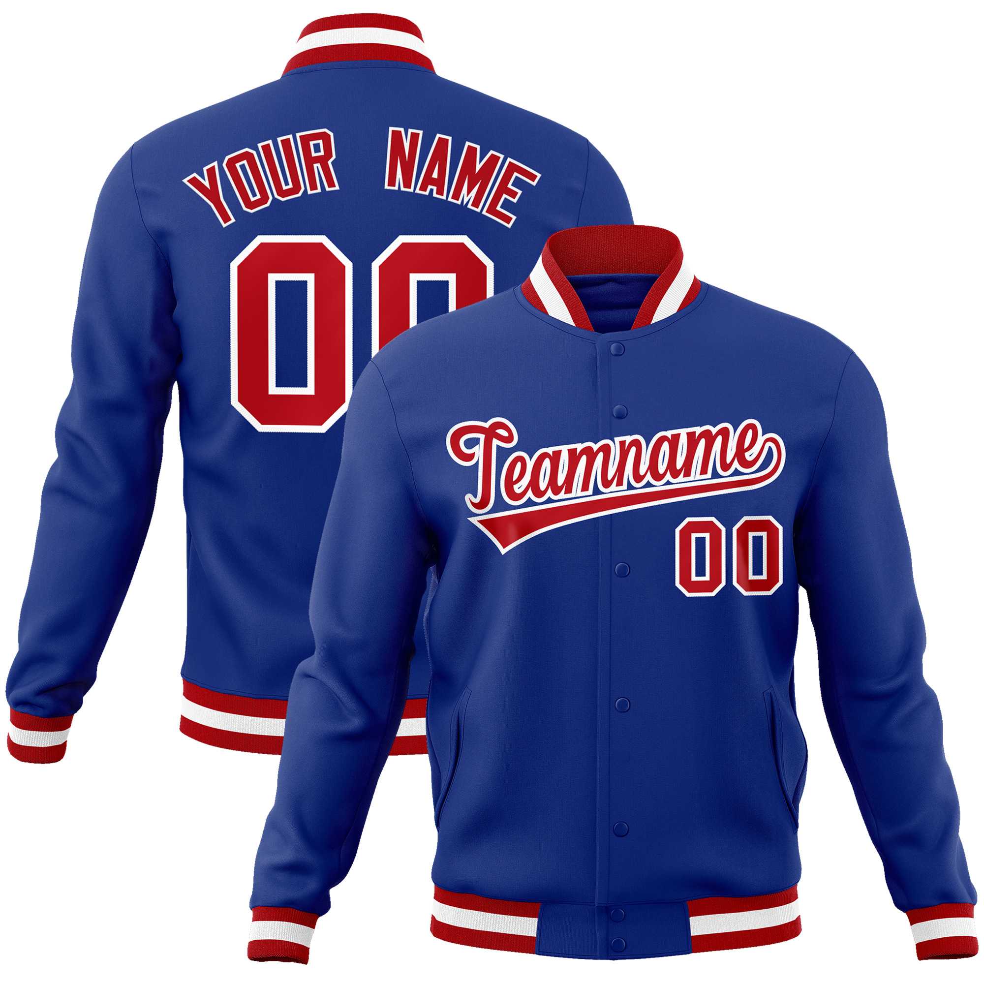 Custom Royal Red-White Classic Style Varsity Full-Snap Letterman Jacket | KXKSHOP