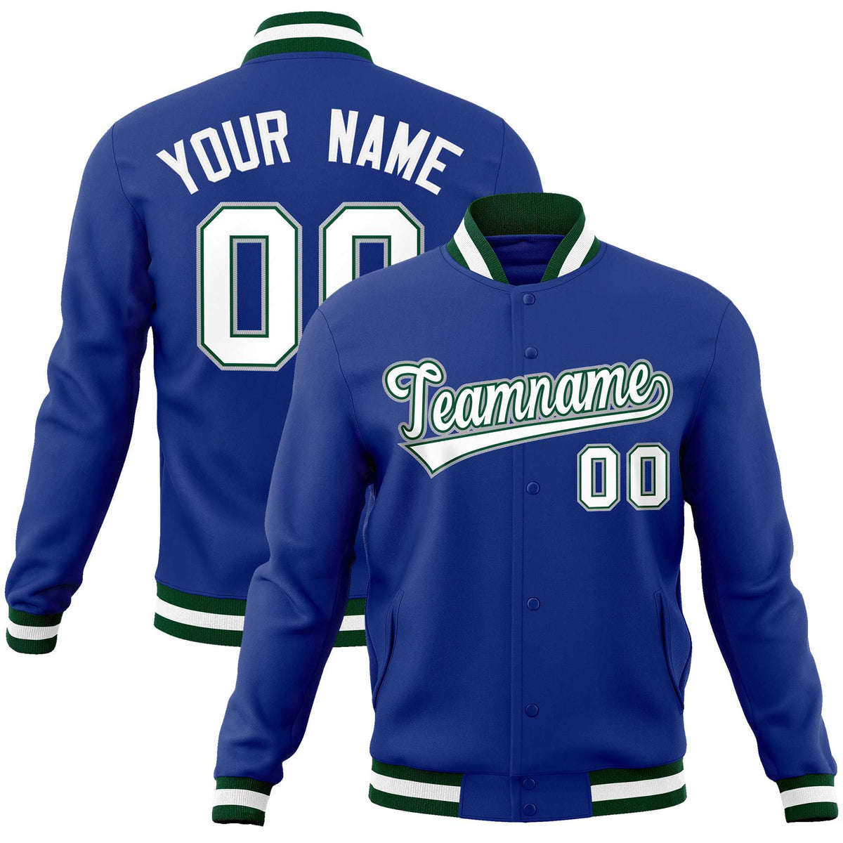 Custom Royal White-Gray Classic Style Varsity Full-Snap Letterman Jacket | KXKSHOP