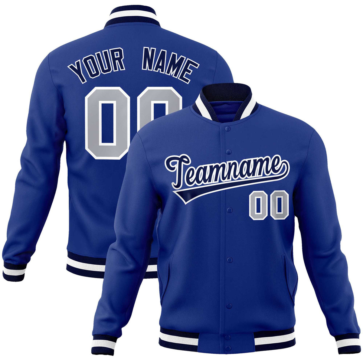 Custom Royal Navy-White Classic Style Varsity Full-Snap Letterman Jacket | KXKSHOP
