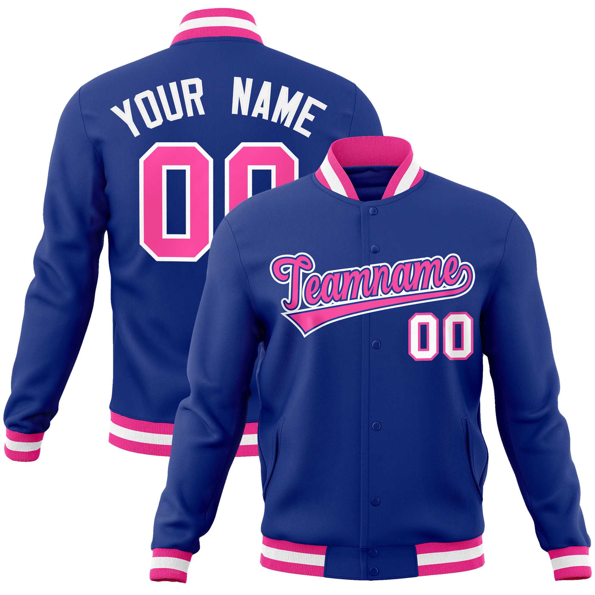 Custom Royal Pink-White Classic Style Varsity Full-Snap Letterman Jacket | KXKSHOP