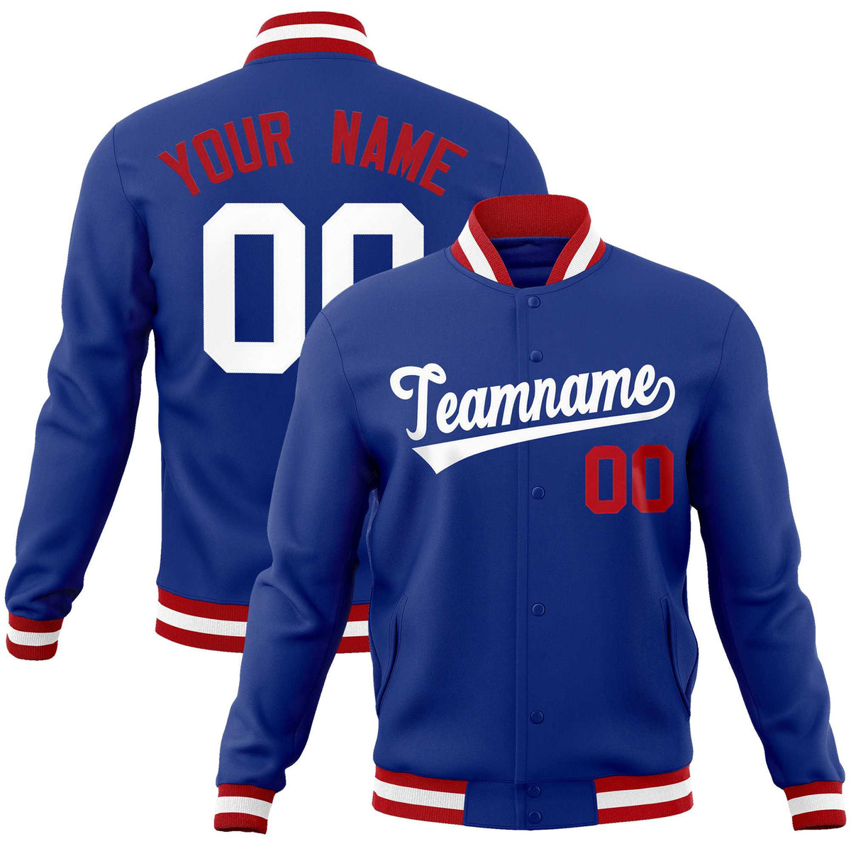 Custom Royal White Classic Style Varsity Full-Snap Letterman Jacket | KXKSHOP
