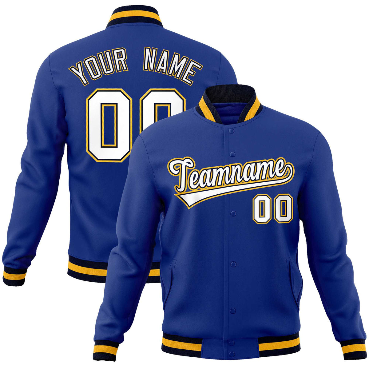 Custom Royal White-Gold Classic Style Varsity Full-Snap Letterman Jacket | KXKSHOP