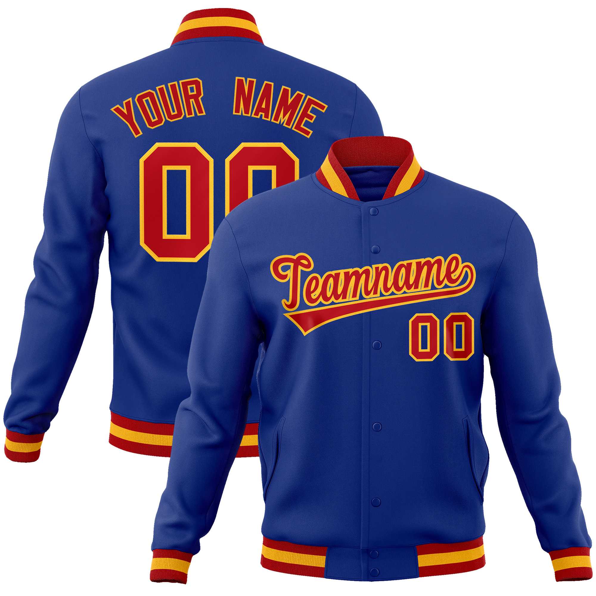 Custom Royal Red-Gold Classic Style Varsity Full-Snap Letterman Jacket | KXKSHOP