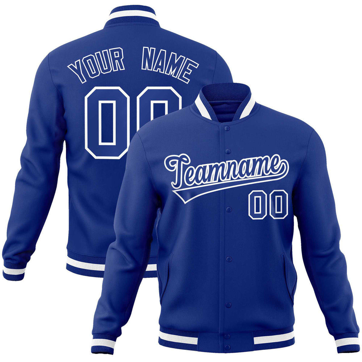 Custom Royal Royal-White Classic Style Varsity Full-Snap Letterman Jacket | KXKSHOP