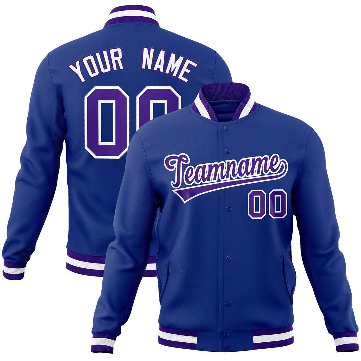 Custom Royal Purple-White Classic Style Varsity Full-Snap Letterman Jacket | KXKSHOP