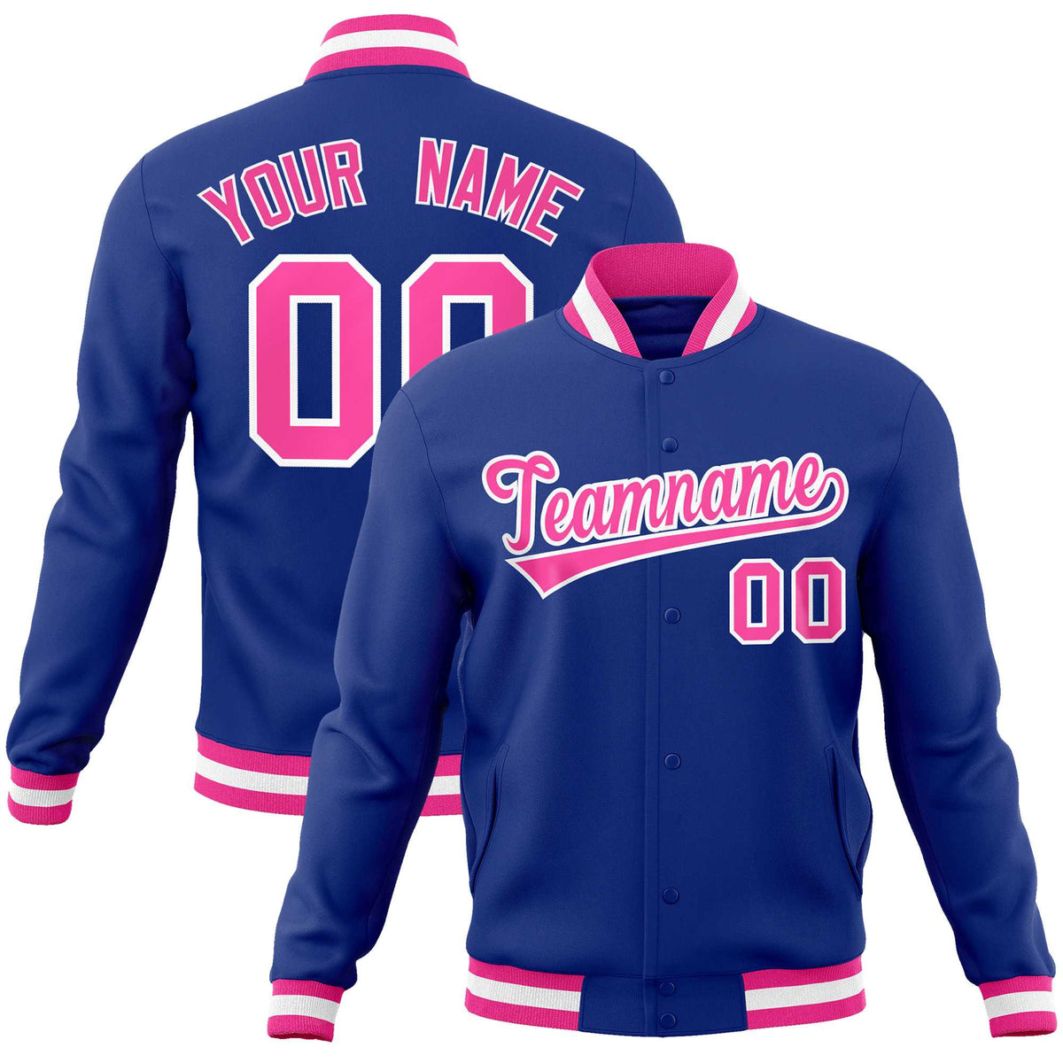 Custom Royal Pink-White Classic Style Varsity Full-Snap Letterman Jacket | KXKSHOP