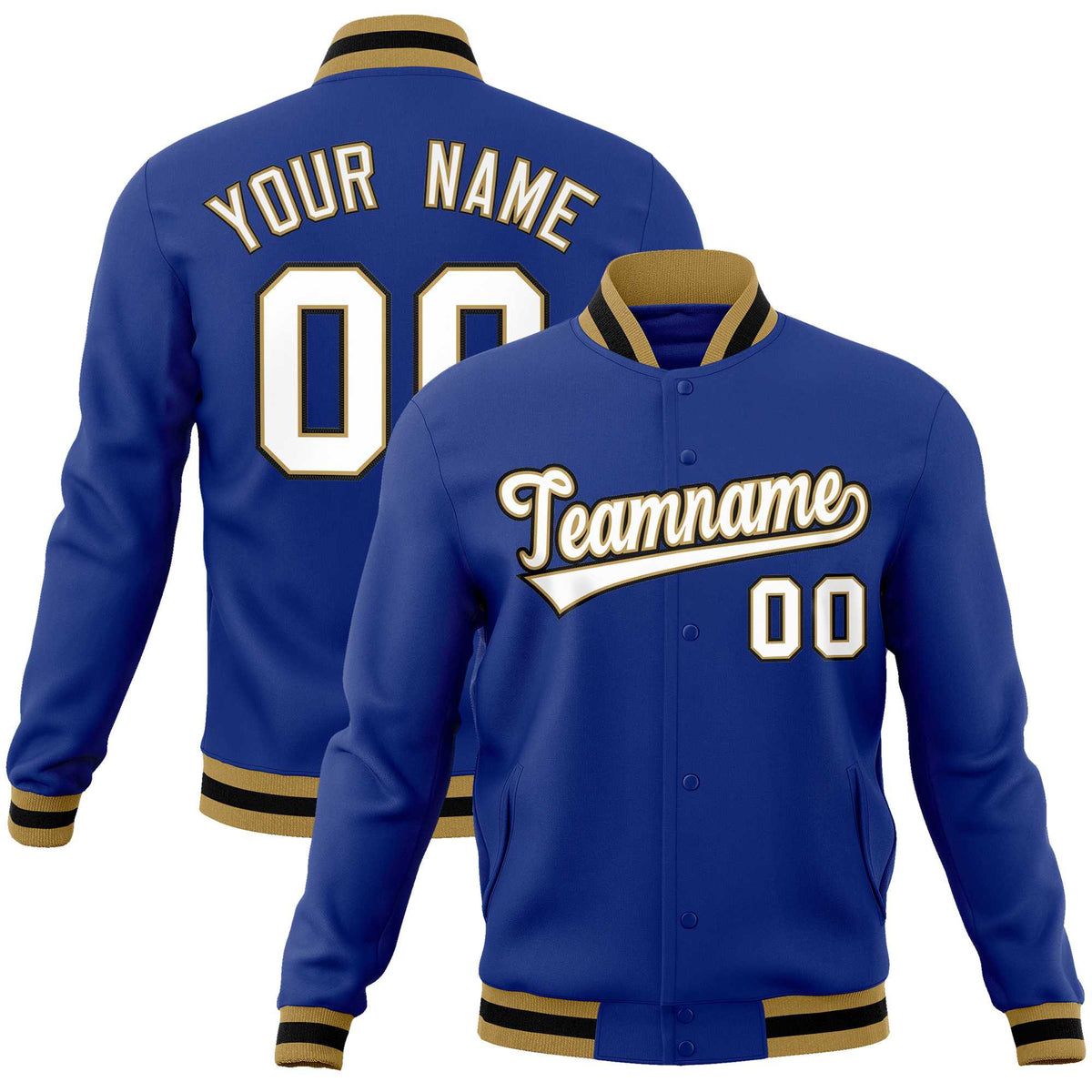 Custom Royal White-Black Classic Style Varsity Full-Snap Letterman Jacket | KXKSHOP