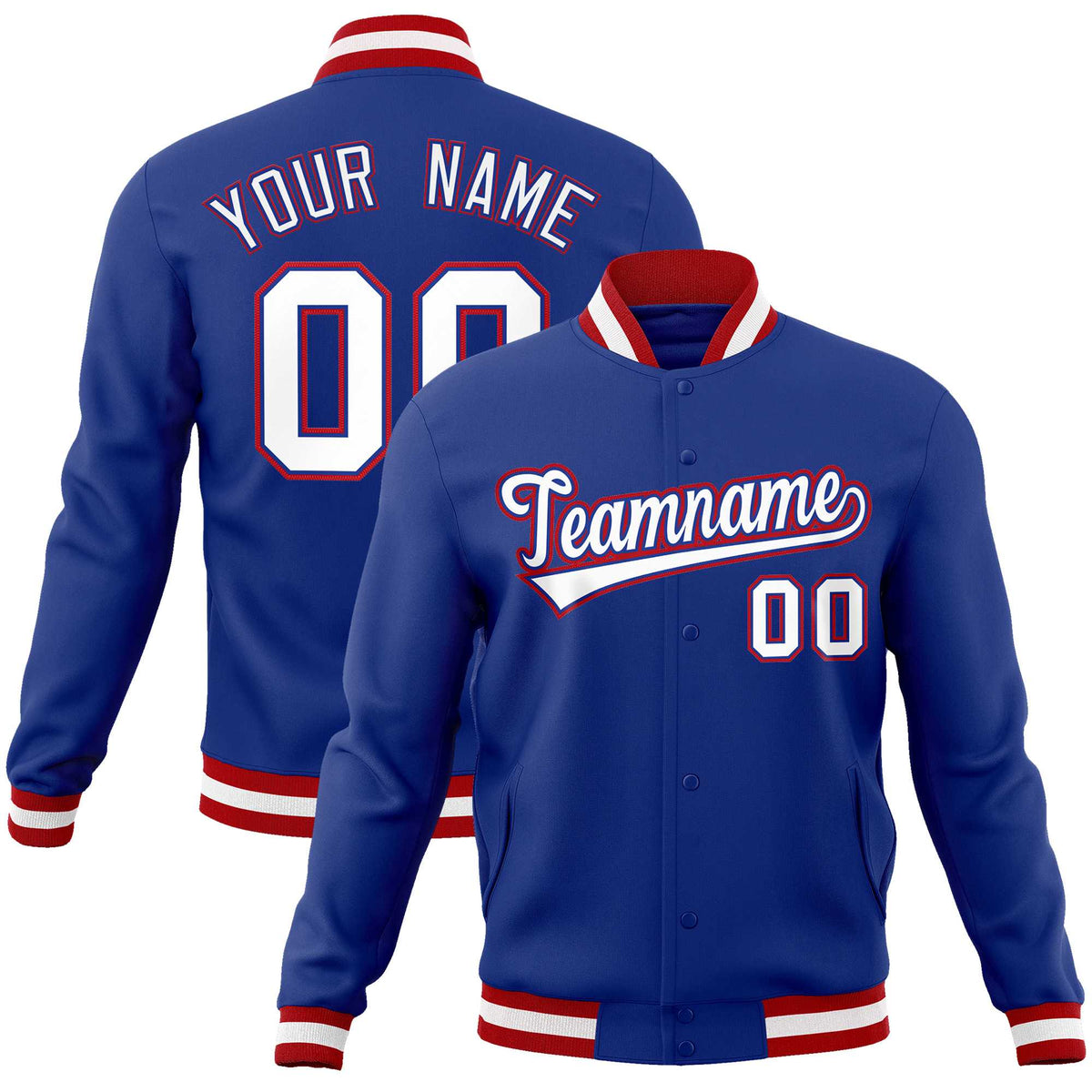 Custom Royal White-Red Classic Style Varsity Full-Snap Letterman Jacket | KXKSHOP