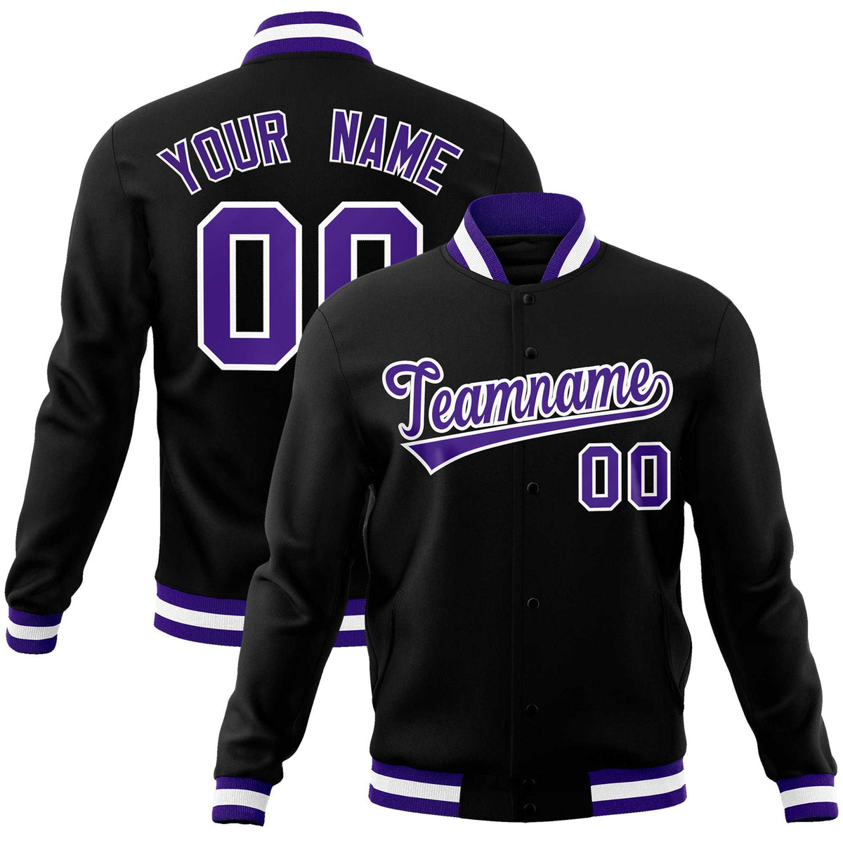 Custom Black Purple-White Classic Style Varsity Full-Snap Letterman Jacket | KXKSHOP