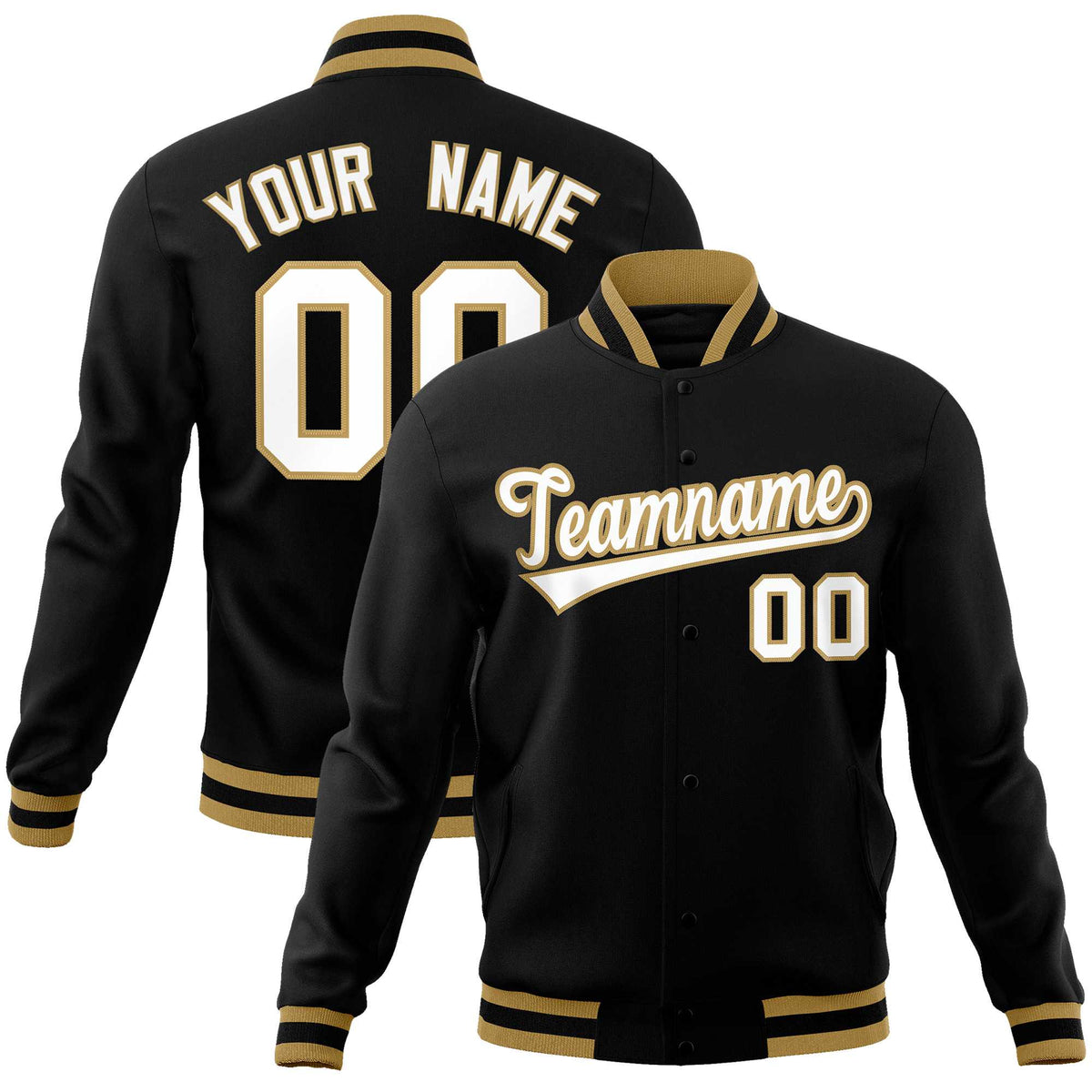 Custom Black White-Old Gold Classic Style Varsity Full-Snap Letterman Jacket | KXKSHOP