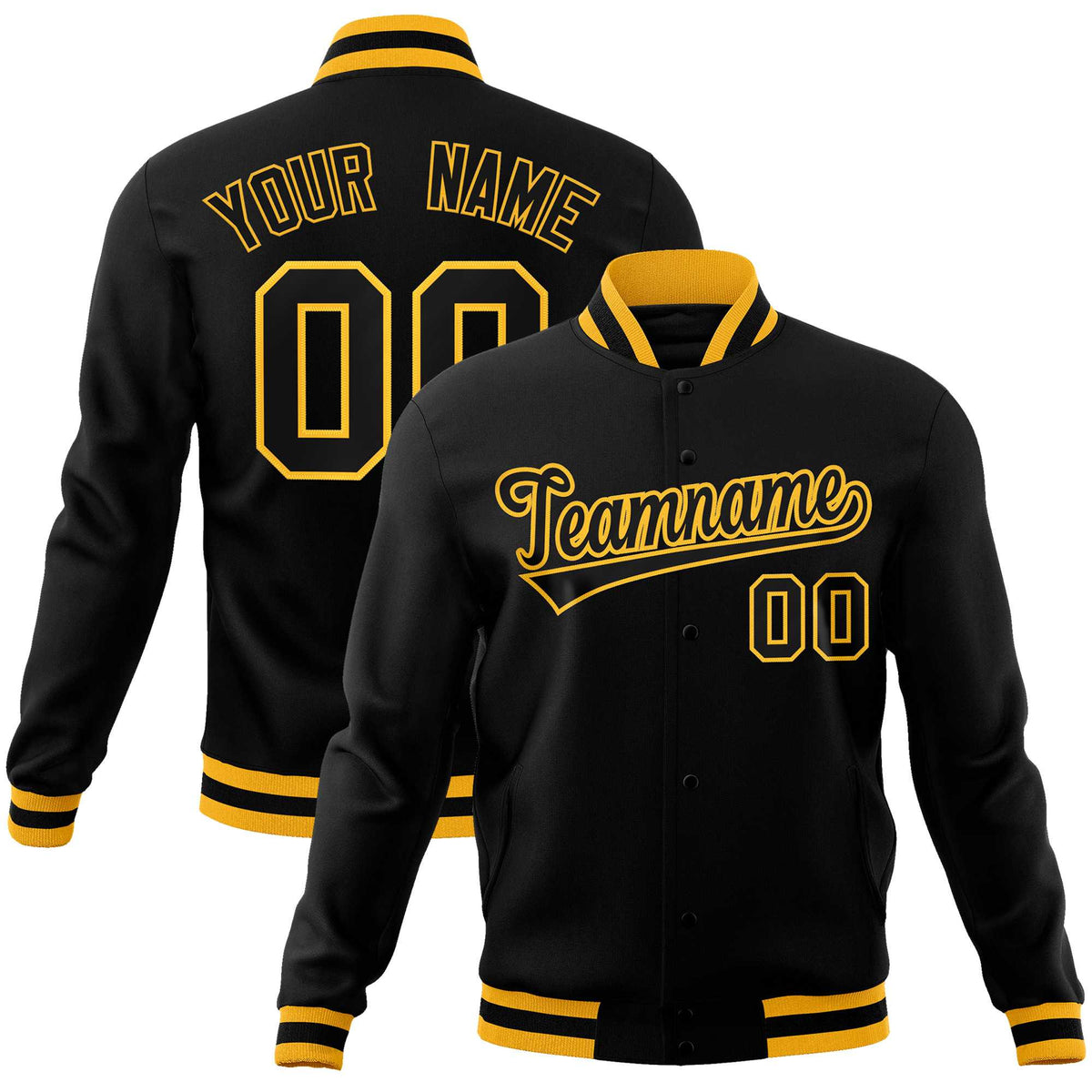 Custom Black Black-Gold Classic Style Varsity Full-Snap Letterman Jacket | KXKSHOP