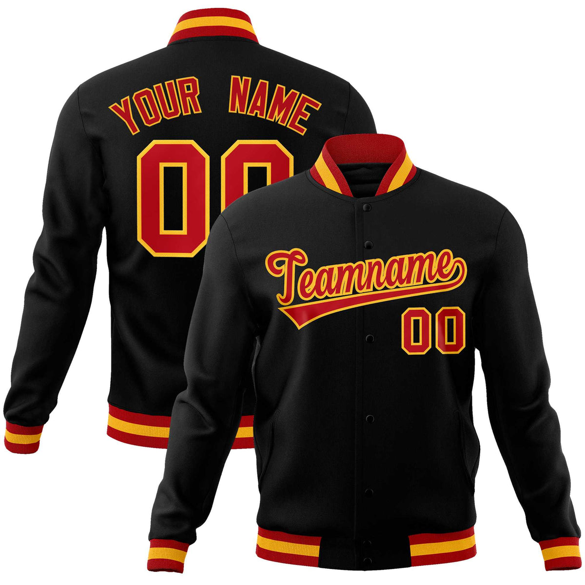 Custom Black Red-Gold Classic Style Varsity Full-Snap Letterman Jacket | KXKSHOP