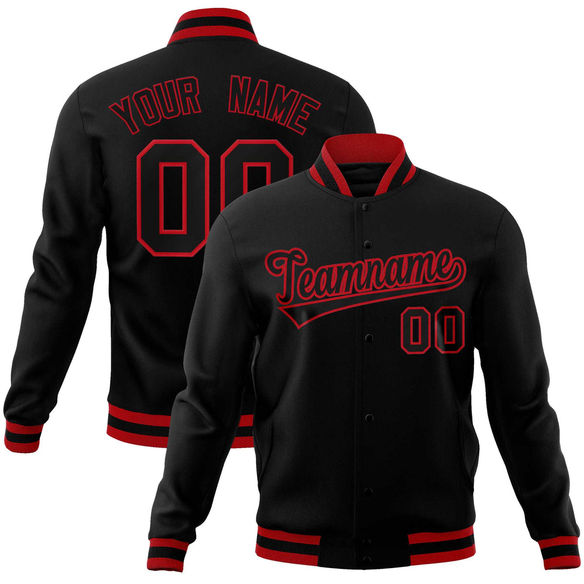 Custom Black Black-Red Classic Style Varsity Full-Snap Letterman Jacket | KXKSHOP