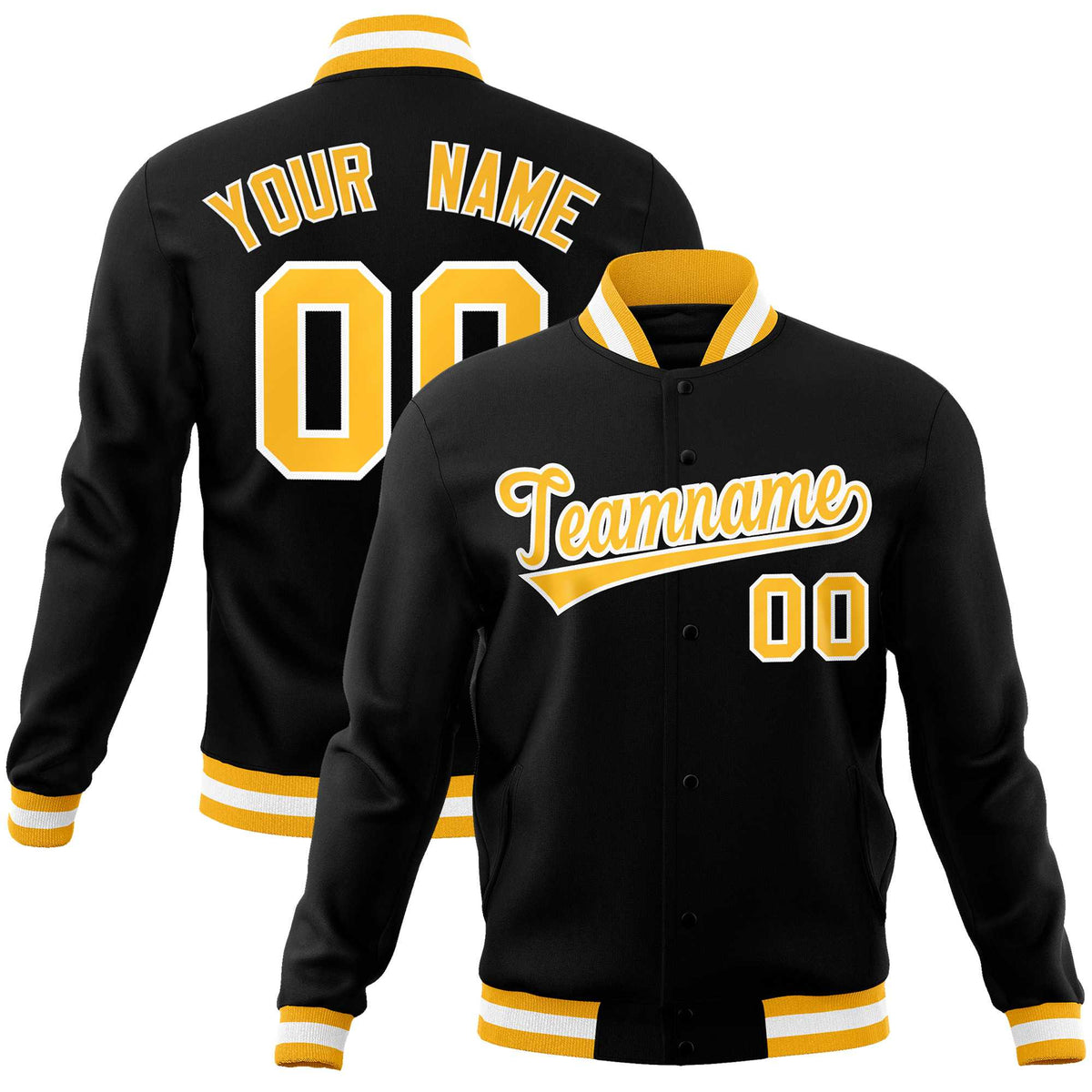 Custom Black Gold-White Classic Style Varsity Full-Snap Letterman Jacket | KXKSHOP